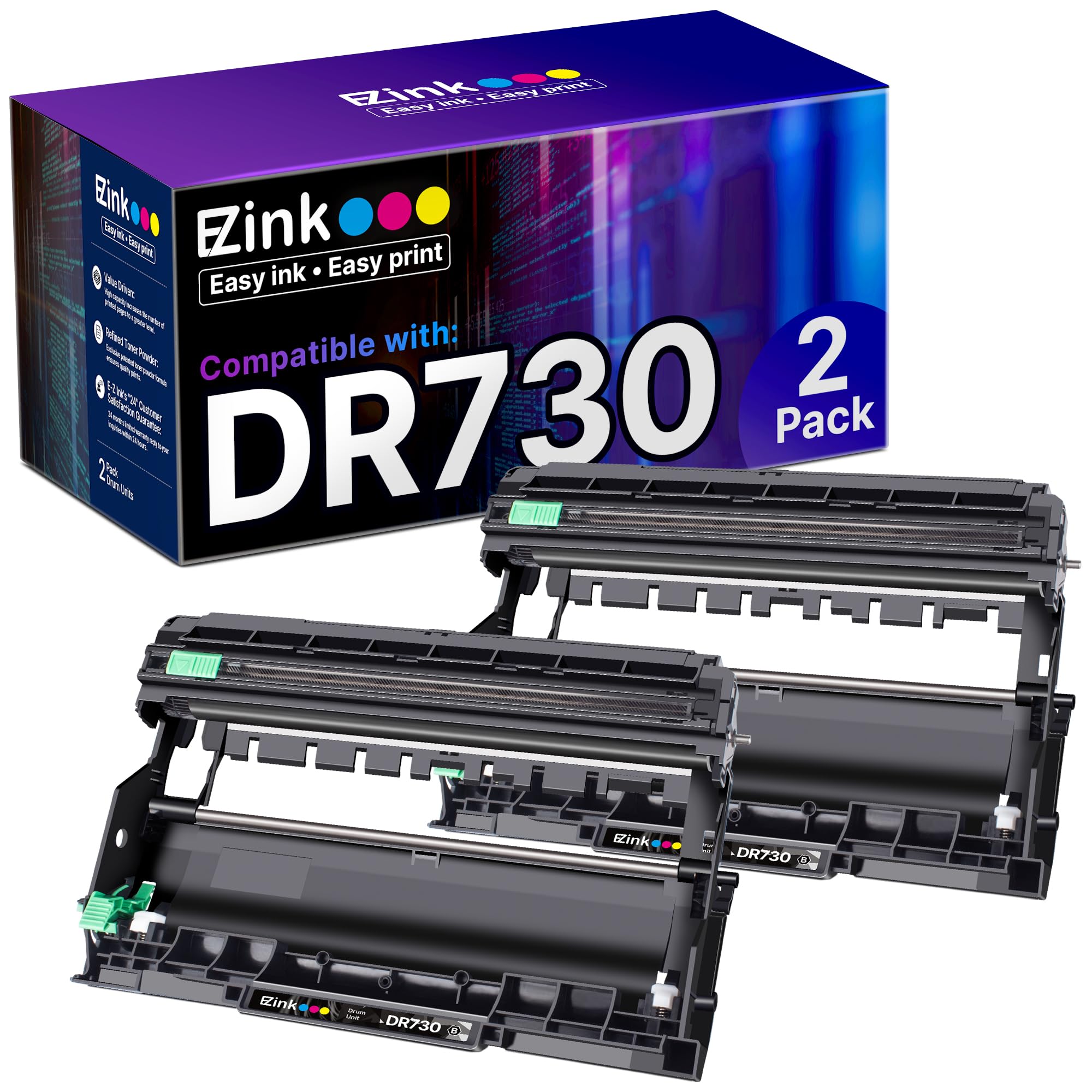 وحدة أسطوانة متوافقة E-Z Ink بديلة لوحدة أسطوانة Brother DR 730 متوافقة مع طابعات HL-L2350DW HL-L2395DW HL-L2370DW HL-L2370DWXL MFC-L2750DW MFC-L2710DW (عبوة من قطعتين)