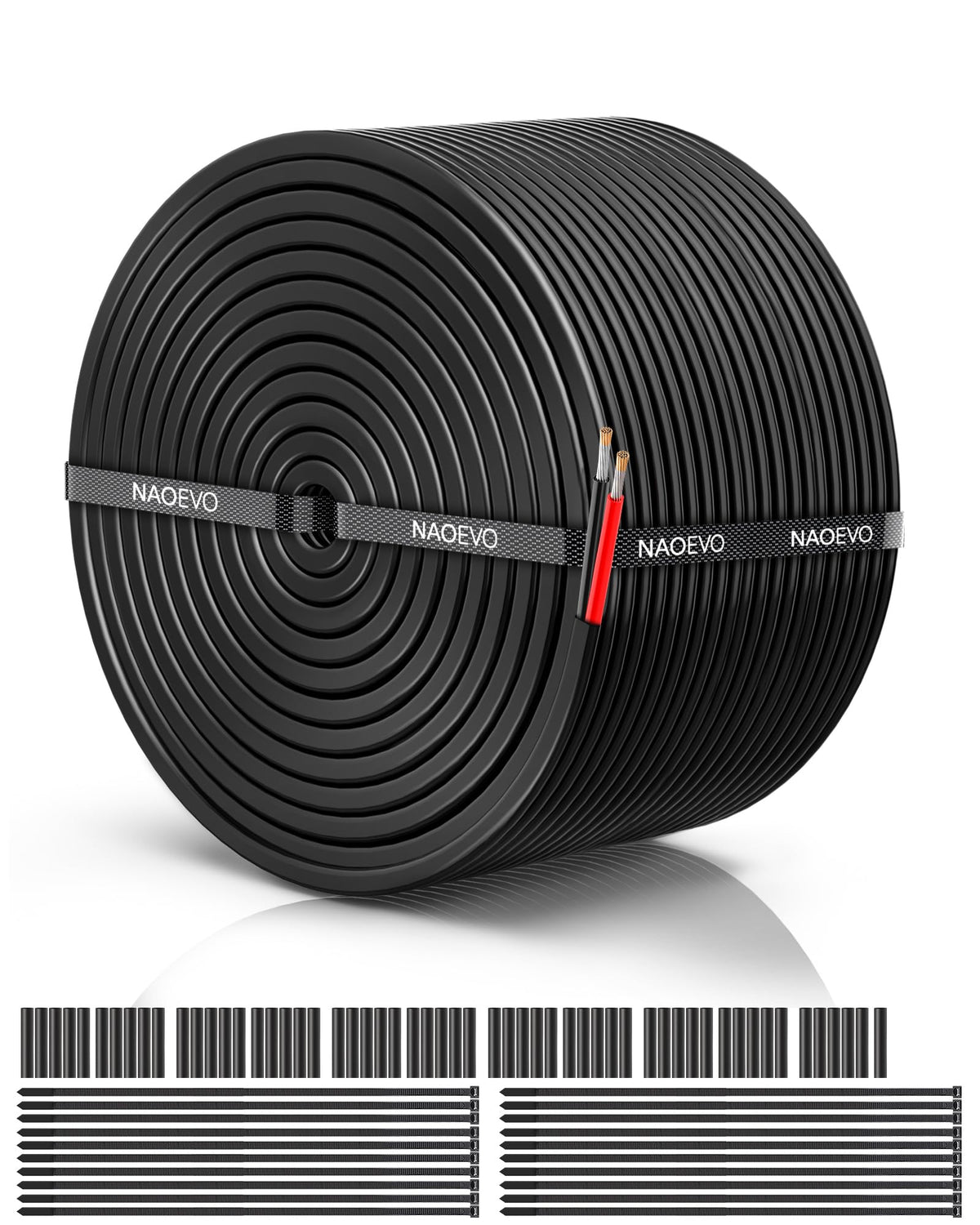 NAOEVO 18 Gauge Wire 2 Conductor Electrical Wire, 18 AWG Stranded PVC Cord, 12V Low Voltage/Tinned Copper/Flexible Cable for Automotive Wiring, Lamp Cord, Marine Cable (100FT)