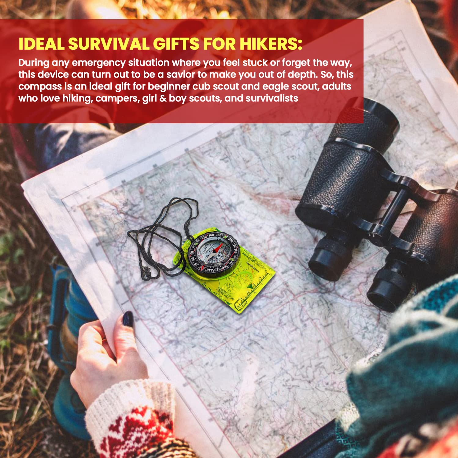 Orienteering Compass - Hiking Backpacking Compass - Advanced Scout Compass for Camping and Navigation - Boy Scout Compass for Kids - Professional Field Compass for Map Reading - Best Survival Gifts