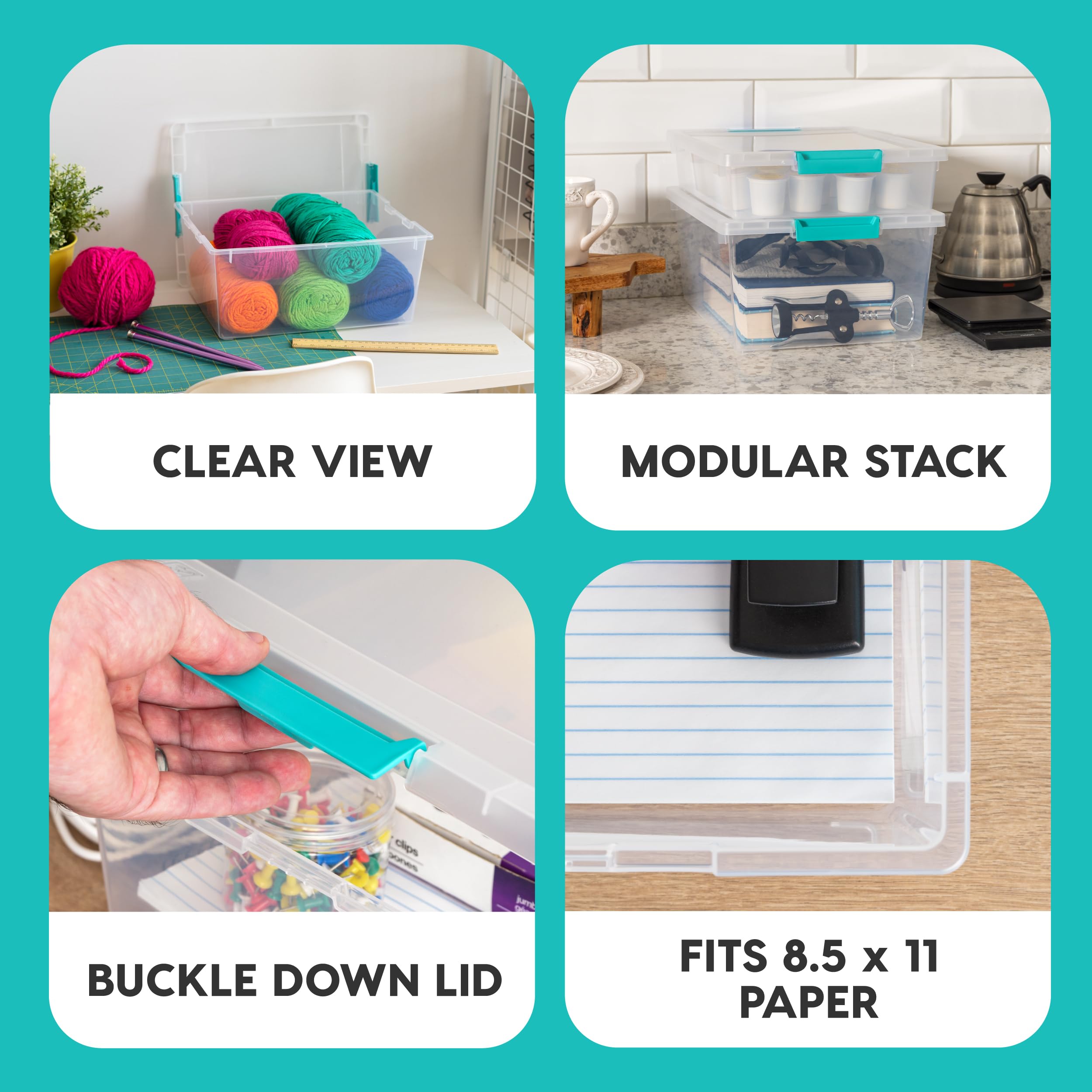 IRIS USA 12 Qt. Plastic Storage Bins Containers with Lids, 4 Pack, Small Sensory Bin, Craft Storage, Craft Organizers & Storage, Organizing Container for Home, Office & Art Supplies, Stackable, Clear