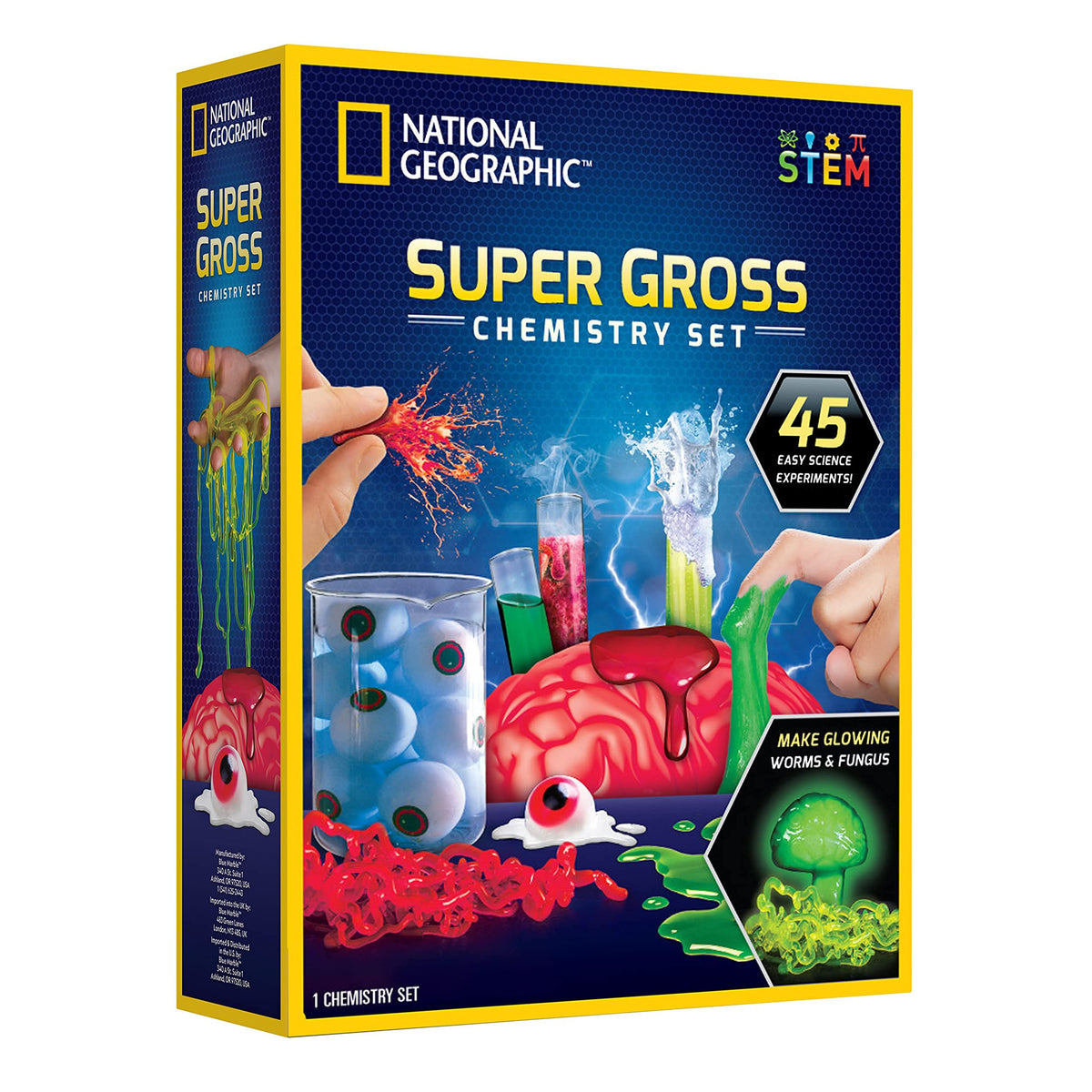 NATIONAL GEOGRAPHIC Ekliges Wissenschafts-Set – 45 eklige wissenschaftliche Experimente – Gehirn sezieren, Schleim herstellen, Gruselige MINT-Projektgeschenke für Jungen und Mädchen, Halloween-Aktivitäten für Kinder von 8–12 Jahren (Amazon Exklusiv)