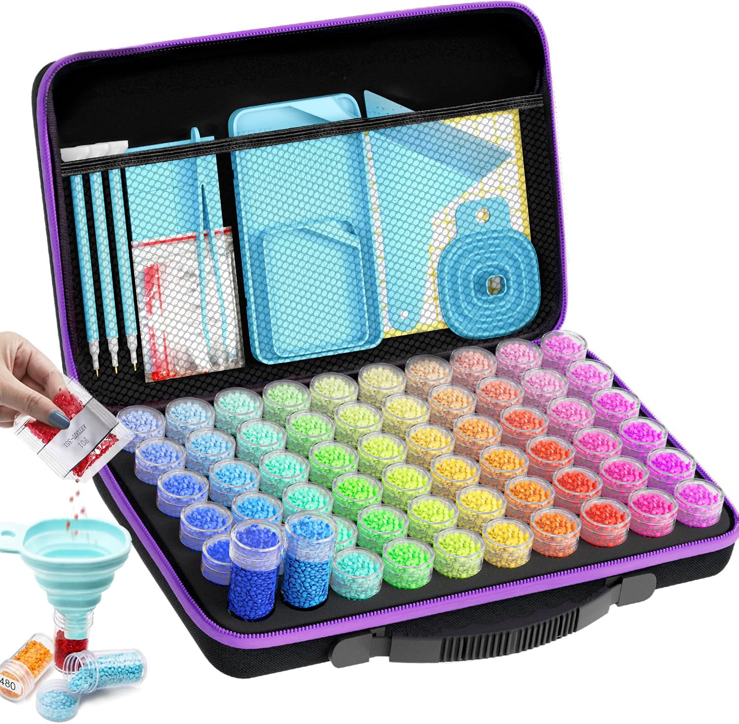 ARTDOT Aufbewahrungsbox mit 60 Fächern für Diamond Painting Kits für Erwachsene, tragbare Perlen-Aufbewahrungsboxen für Diamond Painting Zubehör und Werkzeuge