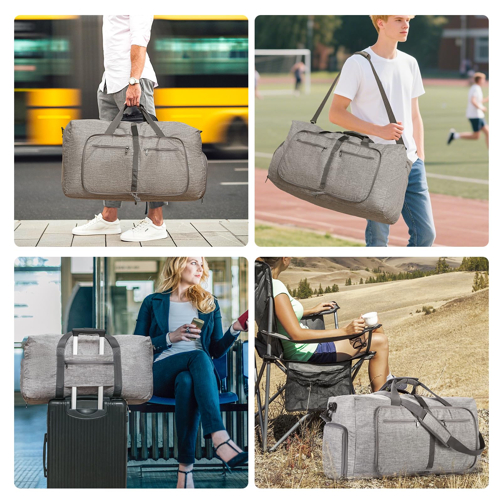 Vomgomfom Travel Duffle Bag for Men, 65L 85L 115L Foldable Travel Duffel Bag with Shoes Compartment Overnight Bag for Men Women