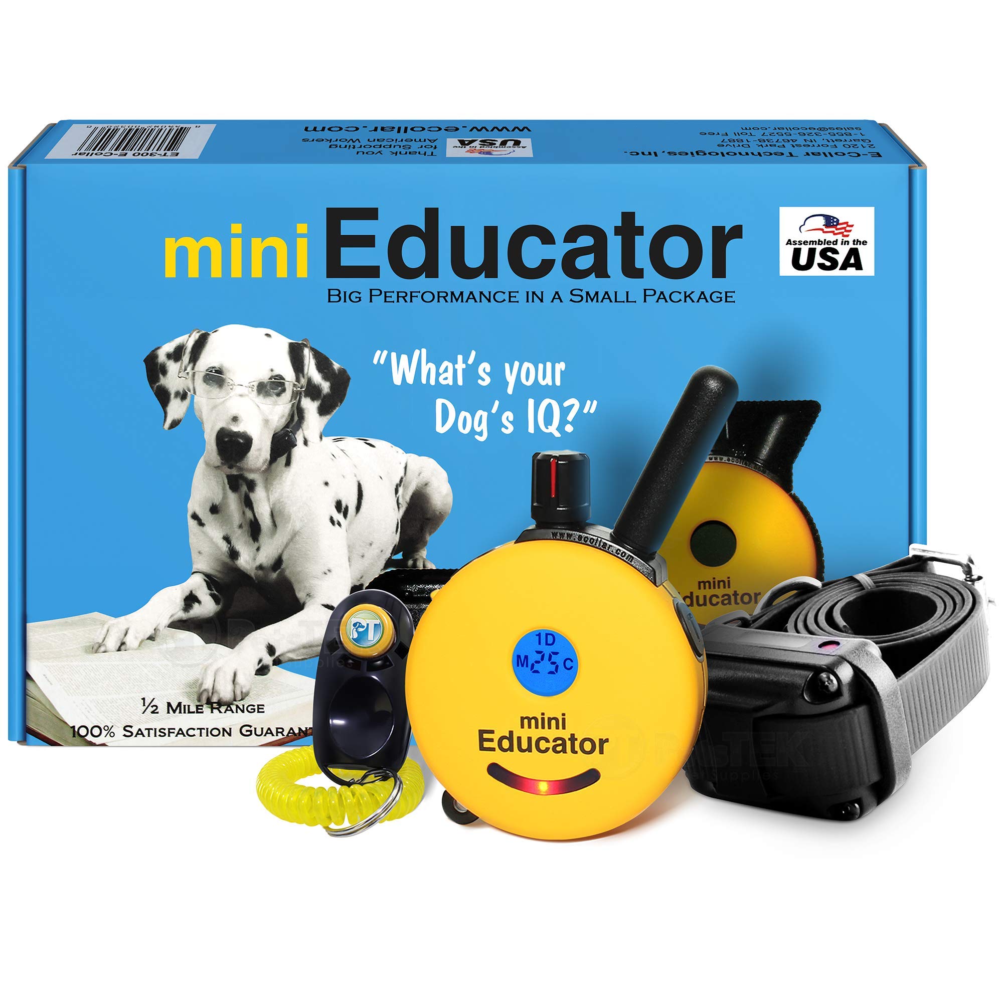 طوق إلكتروني - ET-300-1/2 طوق تدريب للكلاب عن بعد مقاوم للماء من نوع Mini Educator - مزود بـ 100 مستوى تدريب بالإضافة إلى الاهتزاز والصوت - يتضمن أداة تدريب الكلاب Clicker من PetsTEK