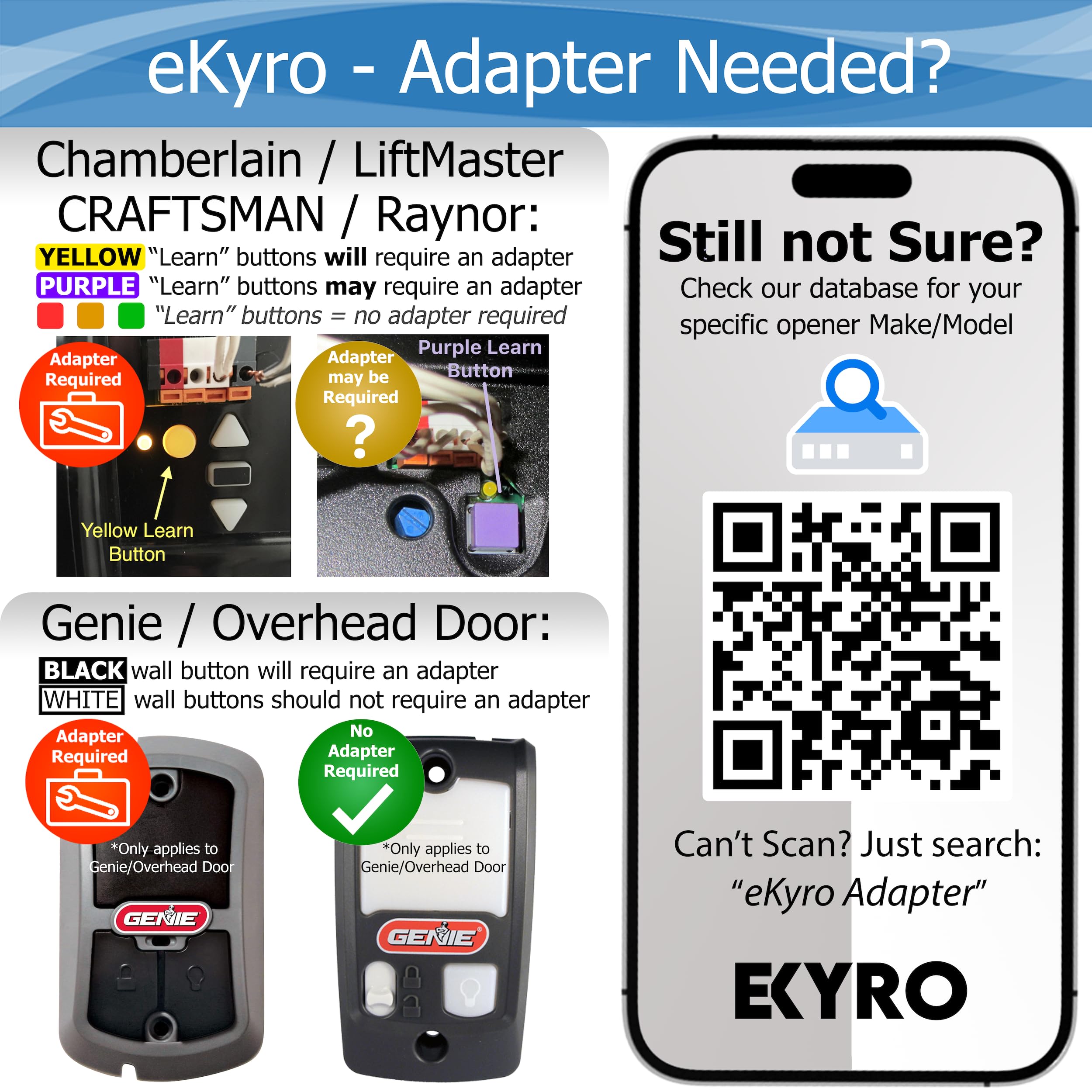 eKyro Smart Garage Door Opener - Universal WiFi Remote Controller Compatible with Alexa, Google Home, iPhone, Siri, Android, Door Left Open Alert, Door Security Systems, Updated Model