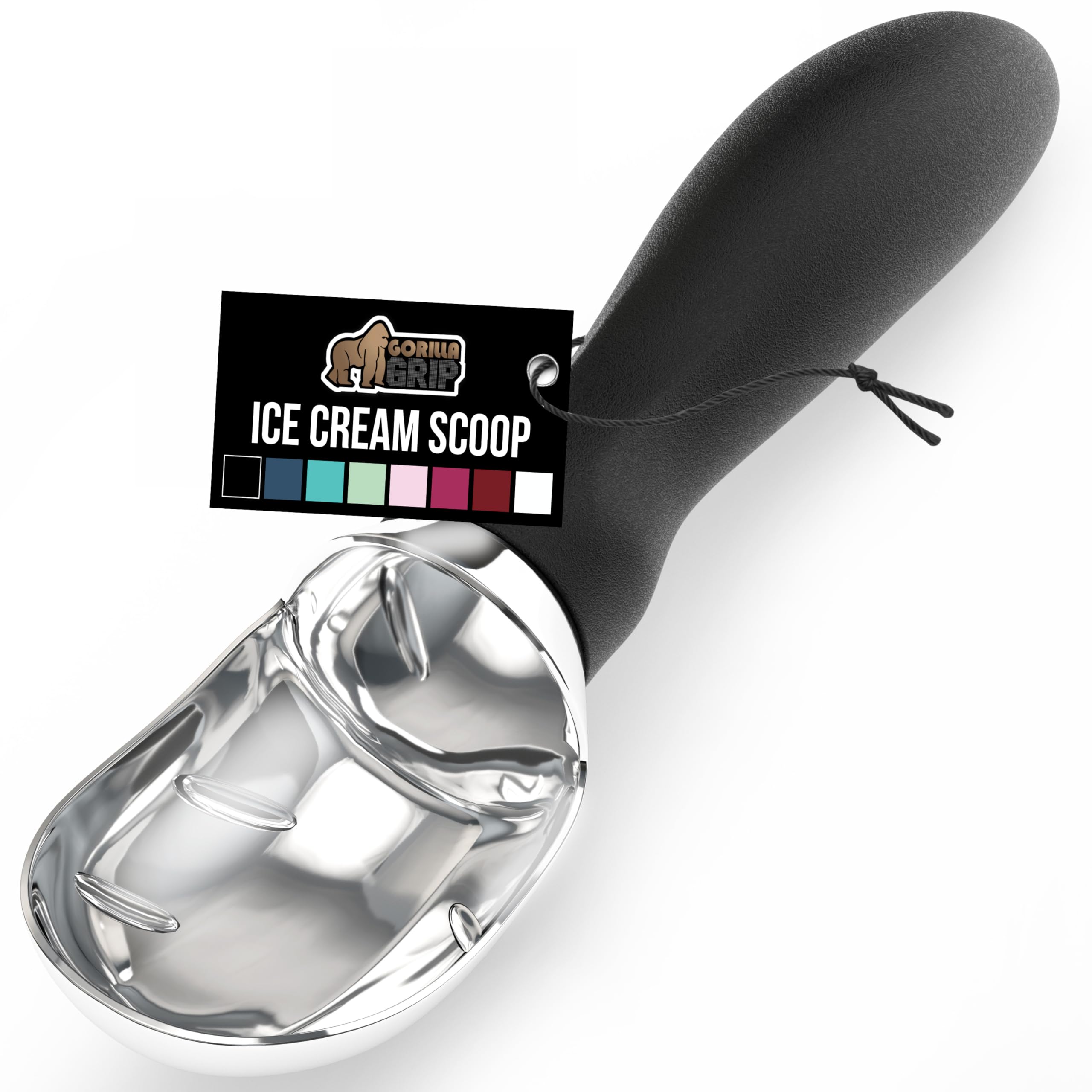 GORILLA GRIP BPA-freie Hochleistungs-Eiszange, komfortabler ergonomischer Griff, professioneller Eisportionierer für perfekte runde Kugeln, zum Portionieren von gefrorenem hartem Gelato, Sorbet, Keksteig, Küchenwerkzeug, Schwarz