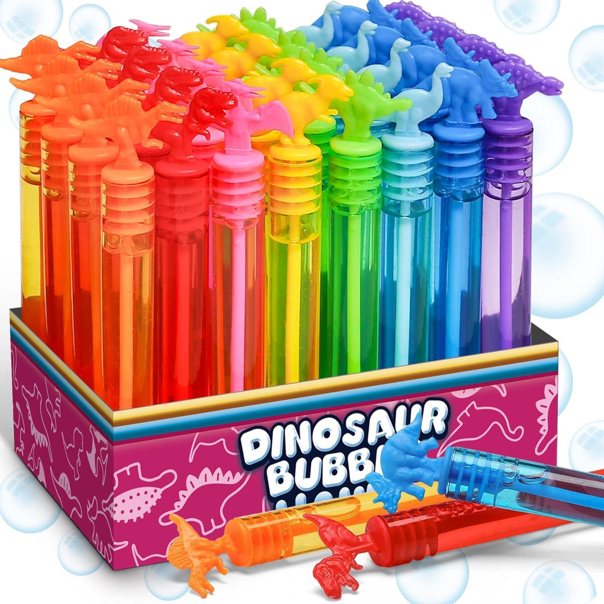 32er-Pack Seifenblasen für Kinderpartys, 8 verschiedene Mini-Seifenblasenstäbe mit Geschenkbox, Dinosaurier-Spielzeug im Großpack für Karnevalspreise, Mitgebsel, Geburtstags-Badespaß, Seifenblasenmaschine für Mädchen und Jungen