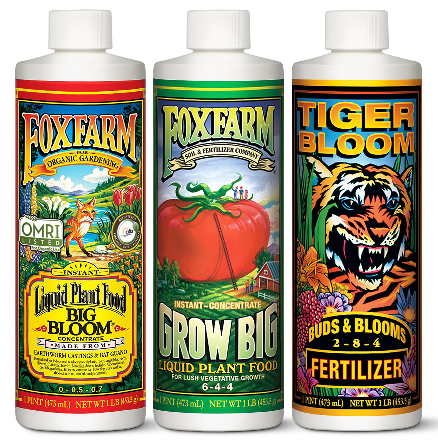 FoxFarm Dünger Erde Trio Flüssignährstoffe: Tiger Bloom, Grow Big, Big Bloom Flaschen – (3er-Pack – 1 Pint)
