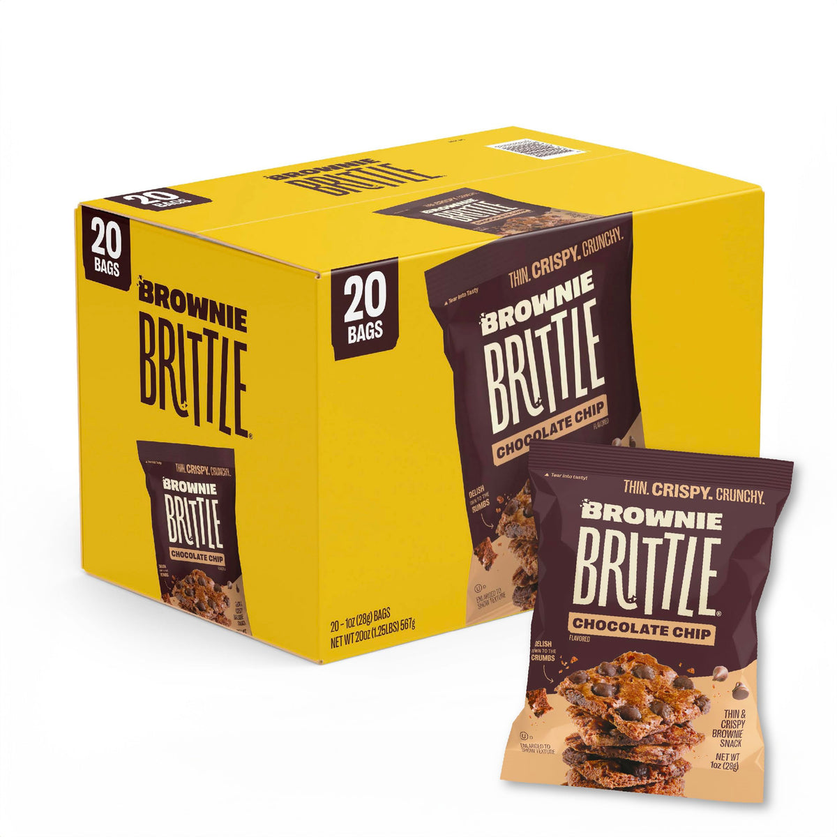 Brownie Brittle – Original Chocolate Chip dünne und knusprige süße Snacks (20er Packung, 28 g), reichhaltiger Gourmet-Brownie-Biss-Nachtisch