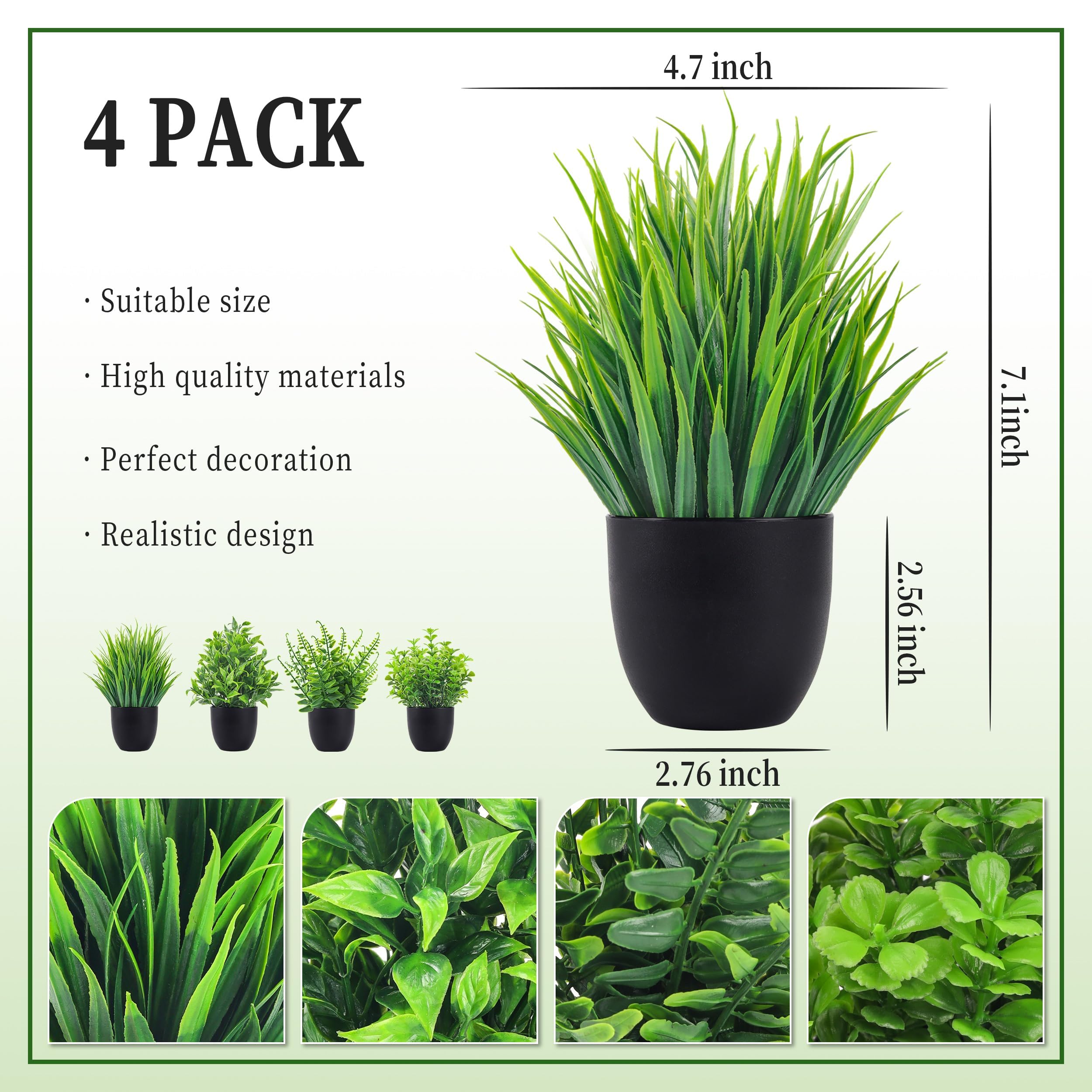 Der Rose Fake Plants 4 Packs Artificial Plants Small Faux Plants Black Bathroom Accessories for Halloween Bathroom Home Kitchen Coffee Table Office Desk Decor Indoor