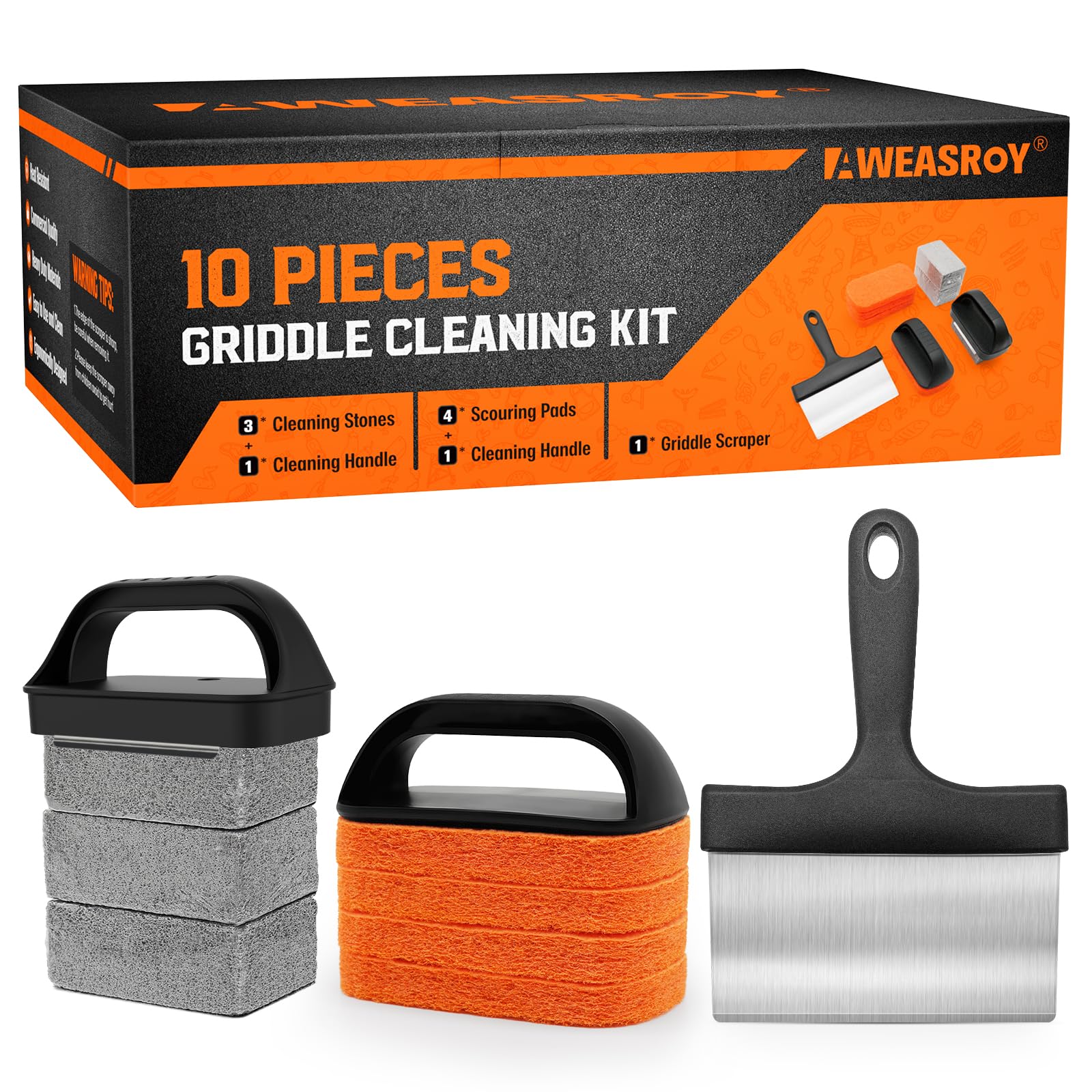 Griddle-Reinigungsset für Blackstone, Flattop-Grill-Reinigungsset mit Grillstein, Griddle-Schaber & Griddle-Bürste, einfach Flecken zu entfernen