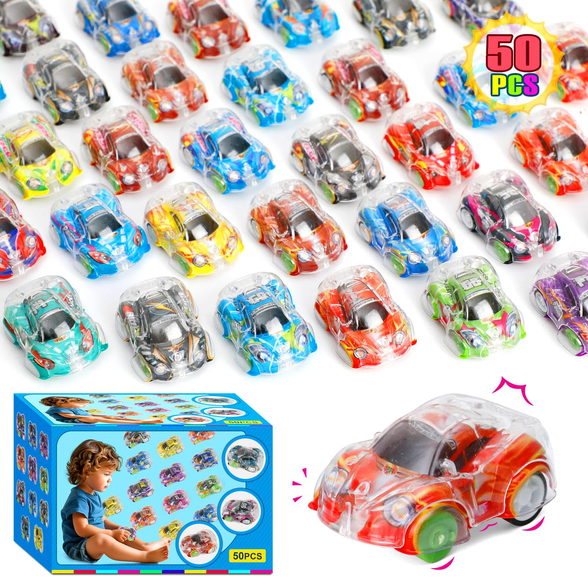 Worgree 50 Stück Mini Pull-Back-Autos, kleine Rennauto-Spielzeuge, Großpackung, Partygeschenke für Kinder von 4–8 und 8–12 Jahren, Schatzkisten-Spielzeug für Klassenzimmerpreise, Piñata-Mitgebsel, Geburtstagsgeschenke für Jungen, Mädchen, Kleinkinder