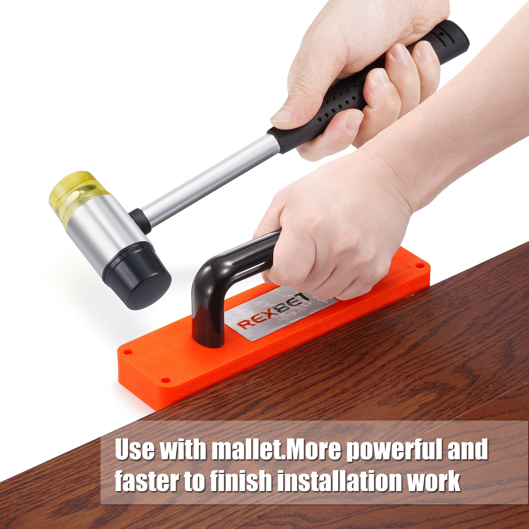 REXBETI Laminate Wood Flooring Installation Kit, LVP Installation Kit, Vinyl Flooring Tools - Tapping Block with Handle, Pull Bar, Double-Faced Mallet and Spacers