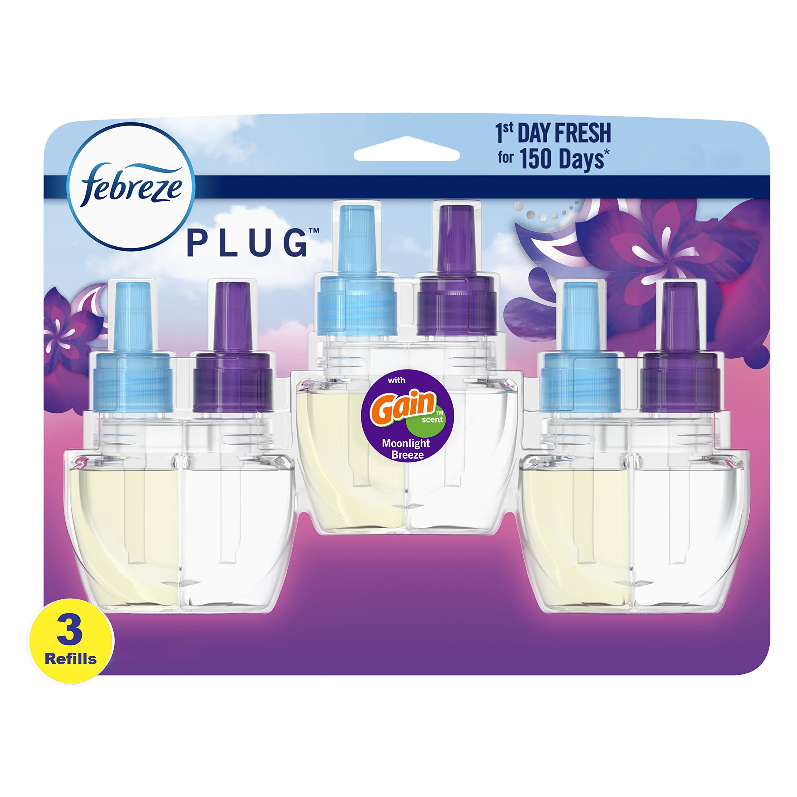 Febreze 3Volution Duftstecker, Nachfüller gegen Gerüche, Gain Moonlight Breeze, 3 Nachfüller