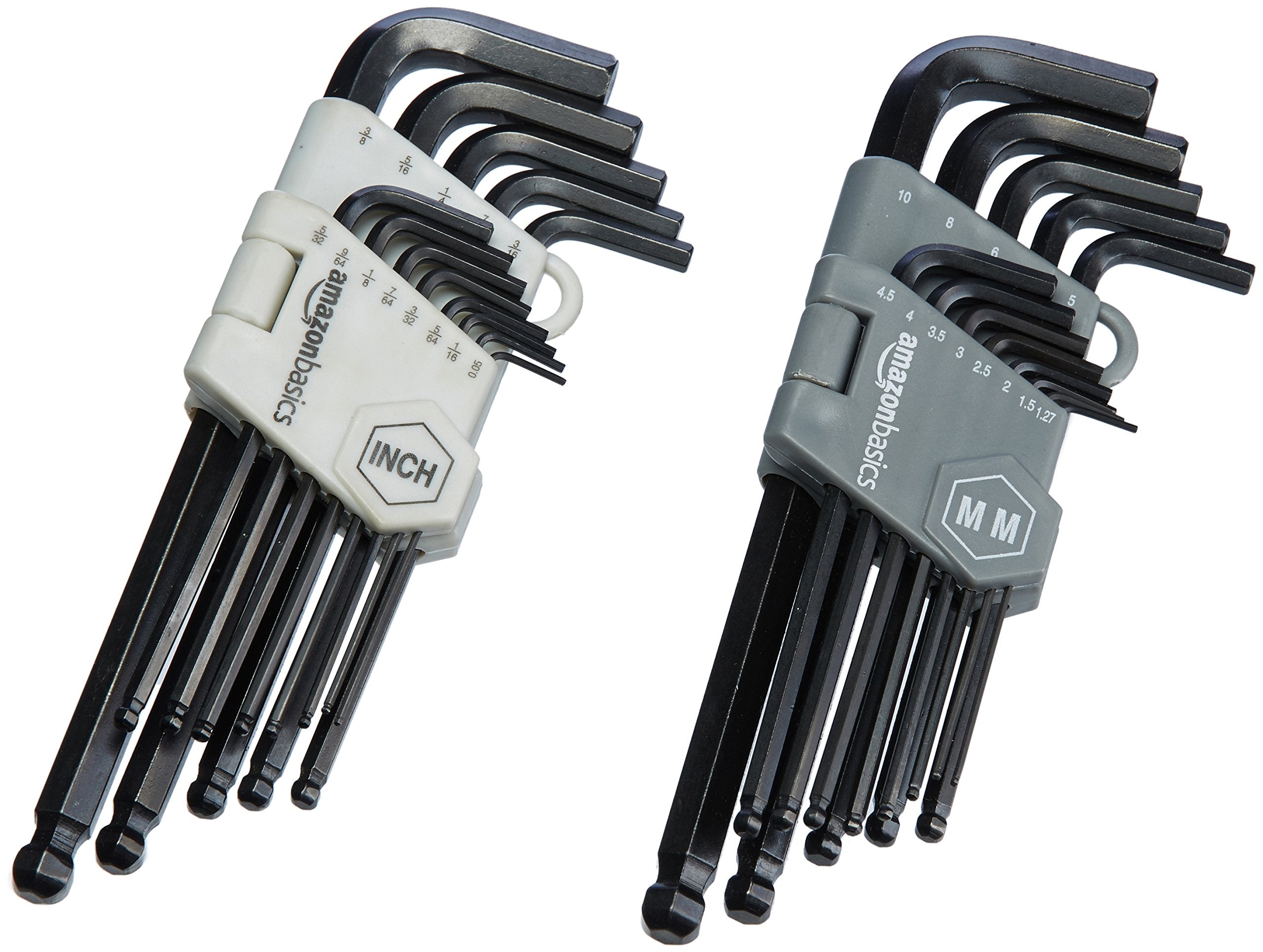 Amazon Basics Hex Key Allen Wrench, Long Arm, Metric and Standard Sizes, 26-Piece