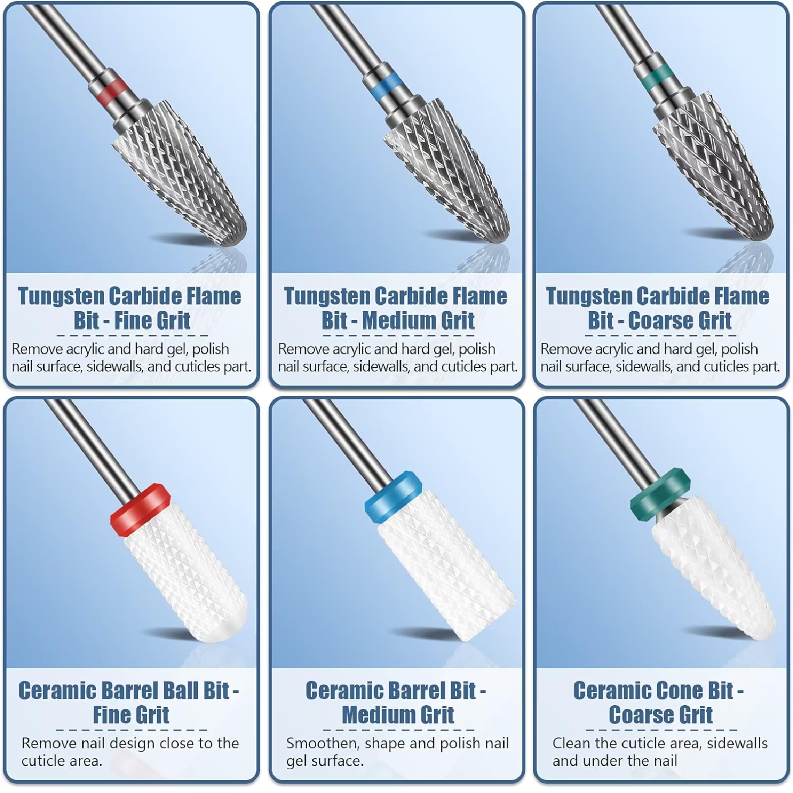 Depvko 13PC Nail Drill Bits Set, Drill Bits for Nails, 3pcs Tungsten Carbide Drill Bits+ 3pcs Ceramic Efile Nail Drill Bits+ 6pcs Cuticle Drill Bits+ 1pcs Brush, 3/32 inch Nail Bits for Nail Drill