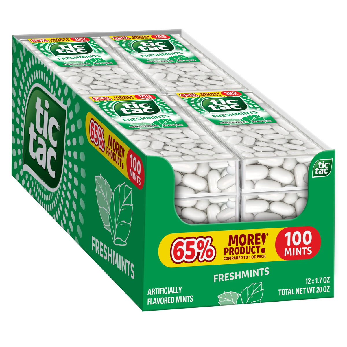 Tic Tac Freshmint Atemerfrischer, 12er-Multipack, Erfrischung für unterwegs, je 49 g