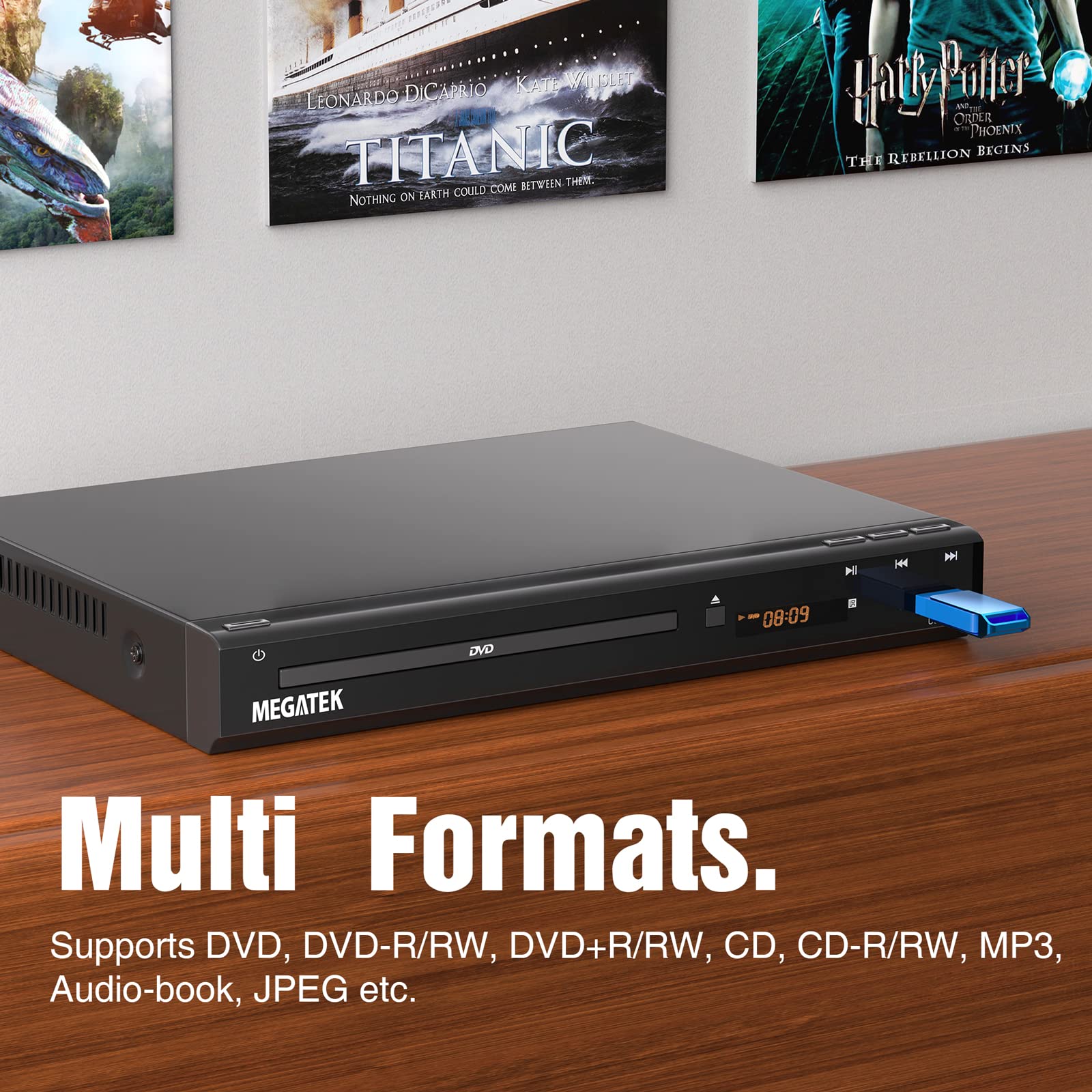 MEGATEK Region-Free HDMI DVD Player for TV, Compact CD/DVD Player for Smart TV, USB Port, Plays All Region DVDs & Multi Formats, Metal Housing, HDMI/RCA Cables & Remote Included