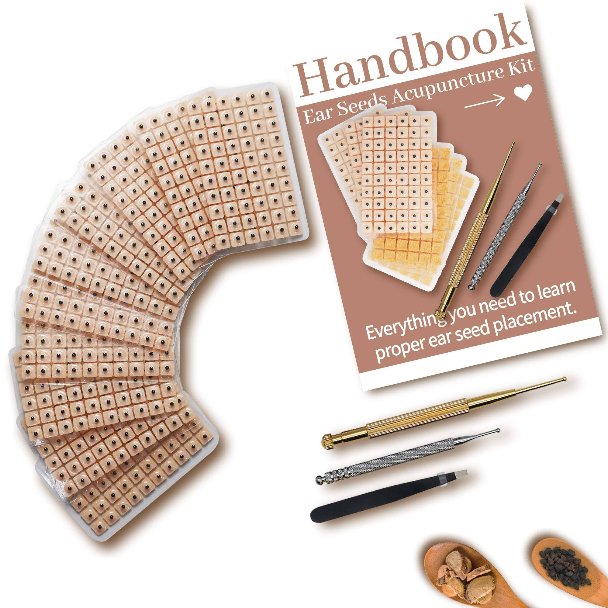 1200Pcs Ear Seeds Acupuncture Kit, Auricular Sticker Kit with Ears Seed, Acupuncture Pen, Acupressure Ear Chart,Tweezers