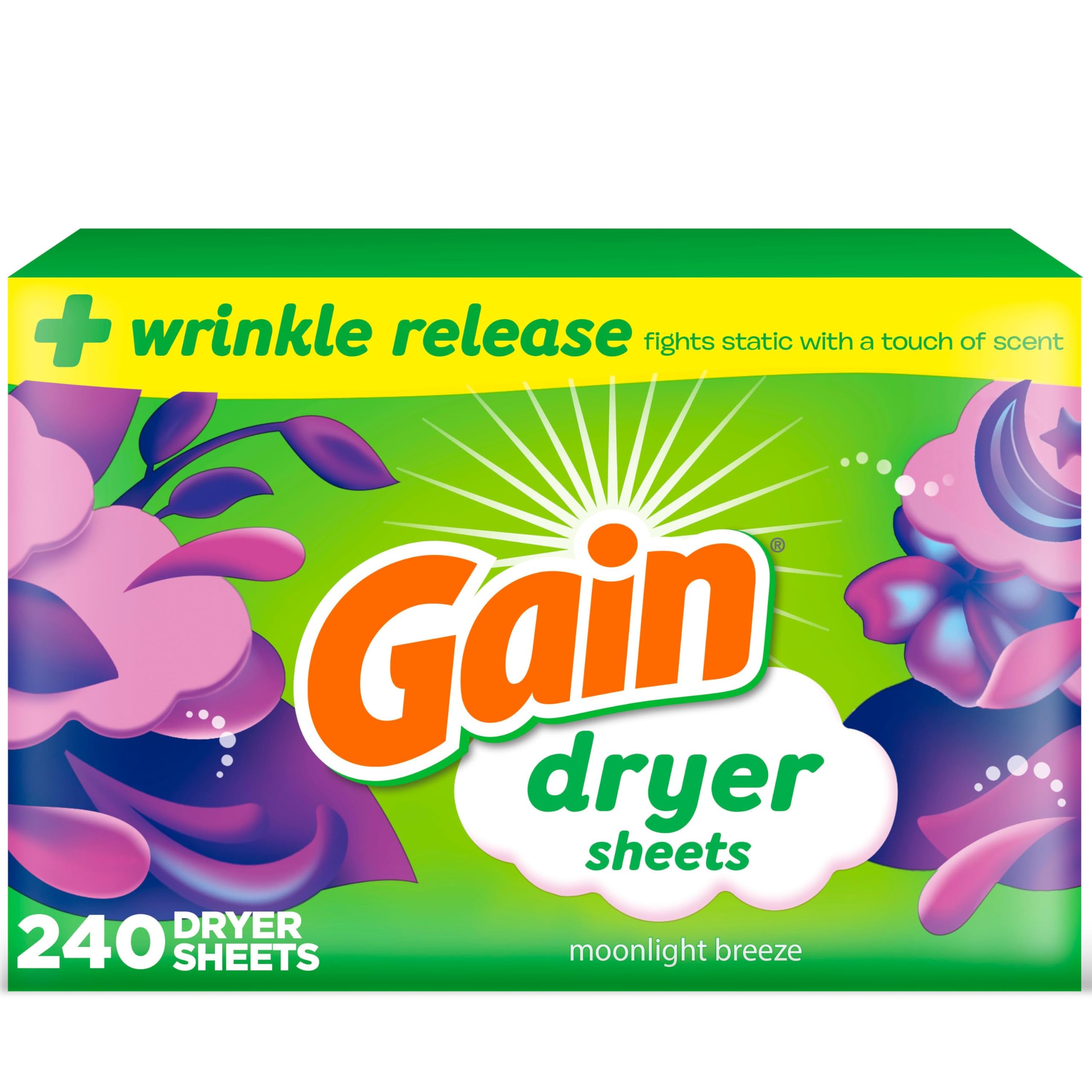 Gain Trocknertücher, Wäsche-Weichspüler, Moonlight Breeze, 240 Stück