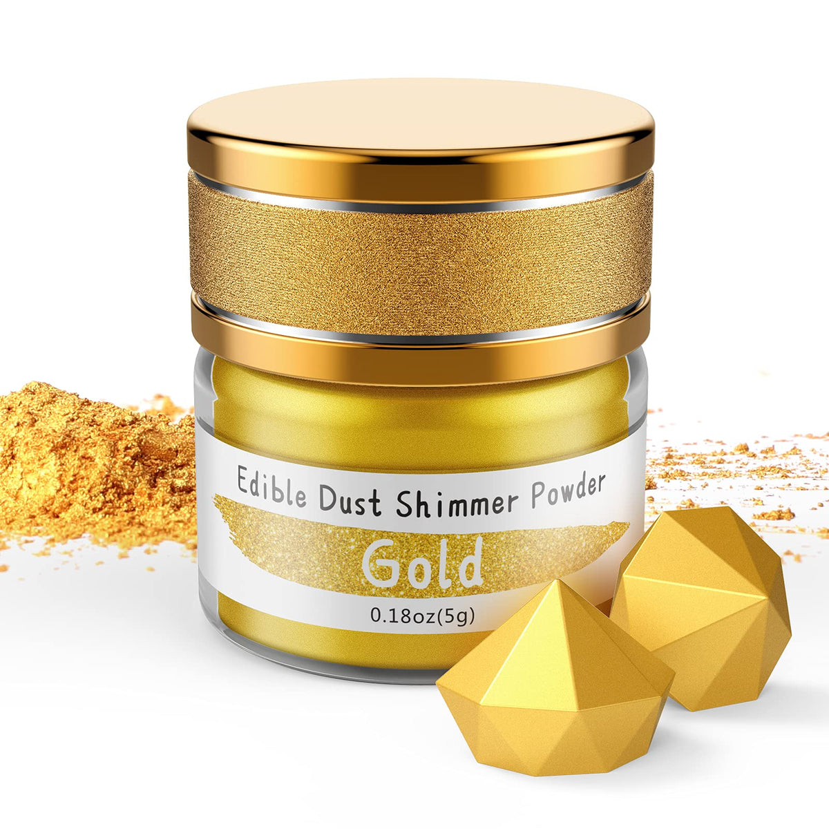 Jelife Essbarer Gold-Glitzerstaub - 5 Gramm, lebensmittelecht, Kuchenstaub, Schimmerpuder, geschmackloses Metallic-Puder, Lebensmittelfarbe zur Kuchendekoration, für Pralinen, Fondant, Getränke, zum Bemalen & mehr, vegan