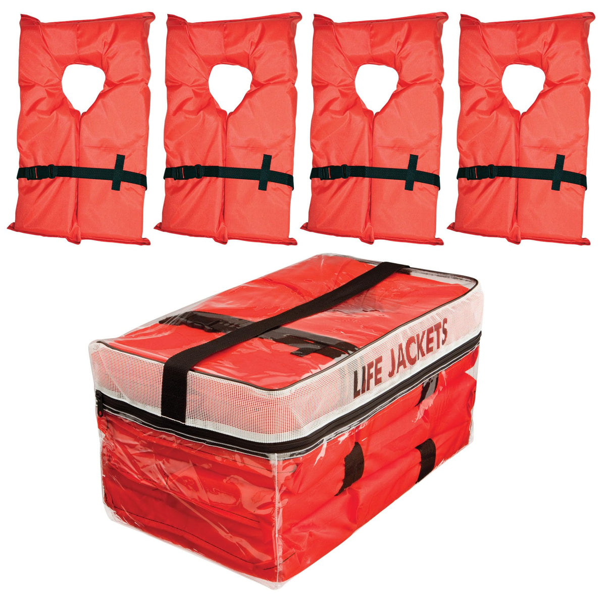 Absolute Outdoor Kent Clear Storage Bag with Type II Life Jackets, 4 Each (Adult, Orange)