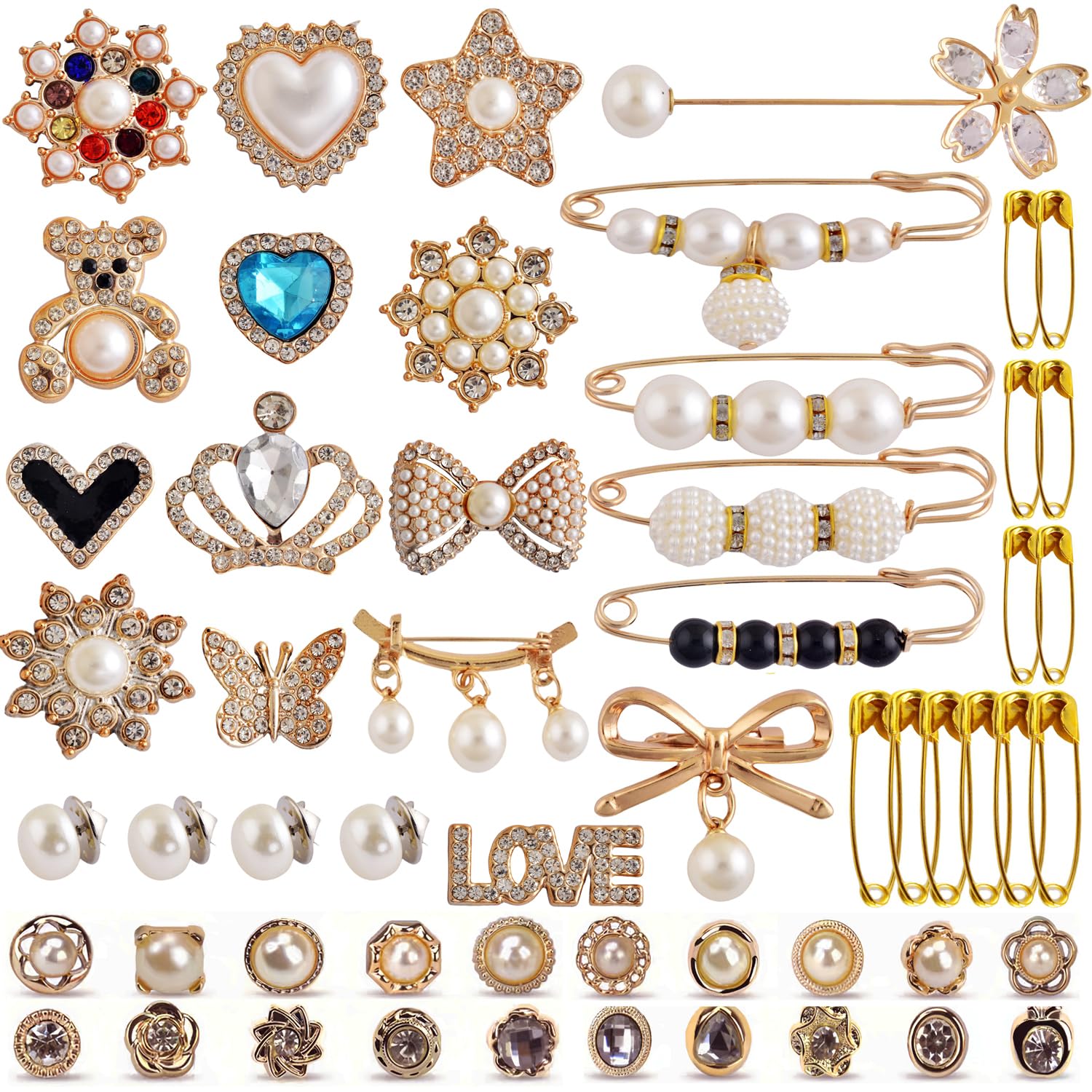Glitzer-Socken-Sicherheitsnadel-Brosche, 55 Stück, goldene Bling-Socken-Schmuck-Anhänger, Brosche für Socken, Perlen-Strass-Brosche, individuelle Schuh-Socken-Anhänger, Großpackung für Hüte und Kleidung