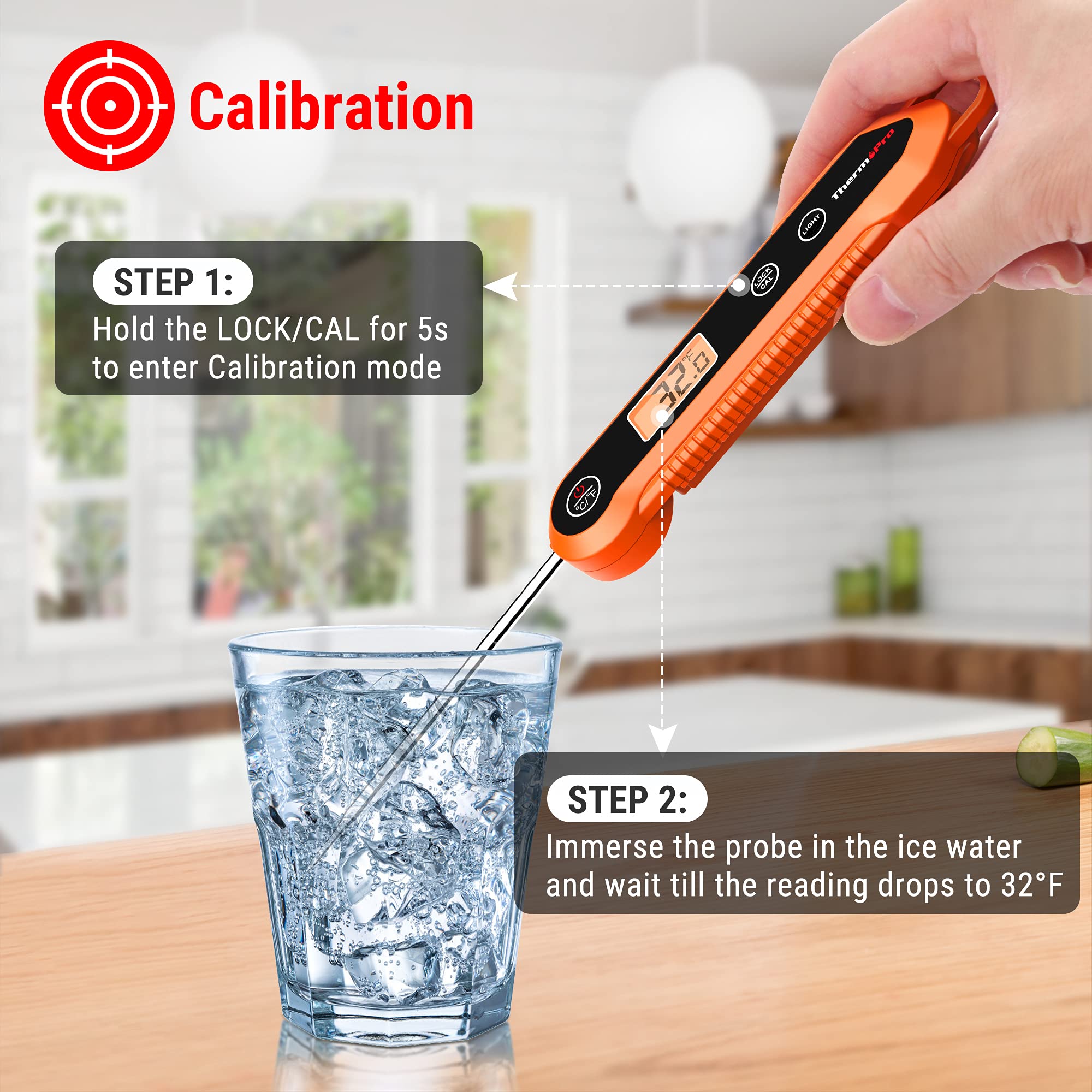 ThermoPro Digital Instant Read Meat Thermometer for Grilling Waterproof Kitchen Food Thermometer with Calibration & Backlight Smoker Oil Fry Candy Thermometer with Temperature Indicators