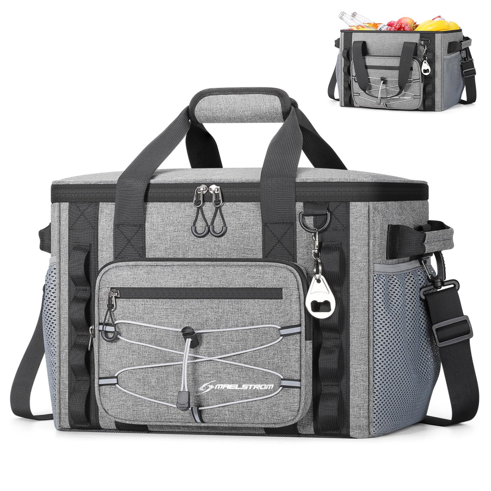 Maelstrom Soft Sided Cooler Bag,30 Can Collapsible Insulated Ice Chest – Large Leakproof, Portable for Camping, Kayaking & Beach, Gray
