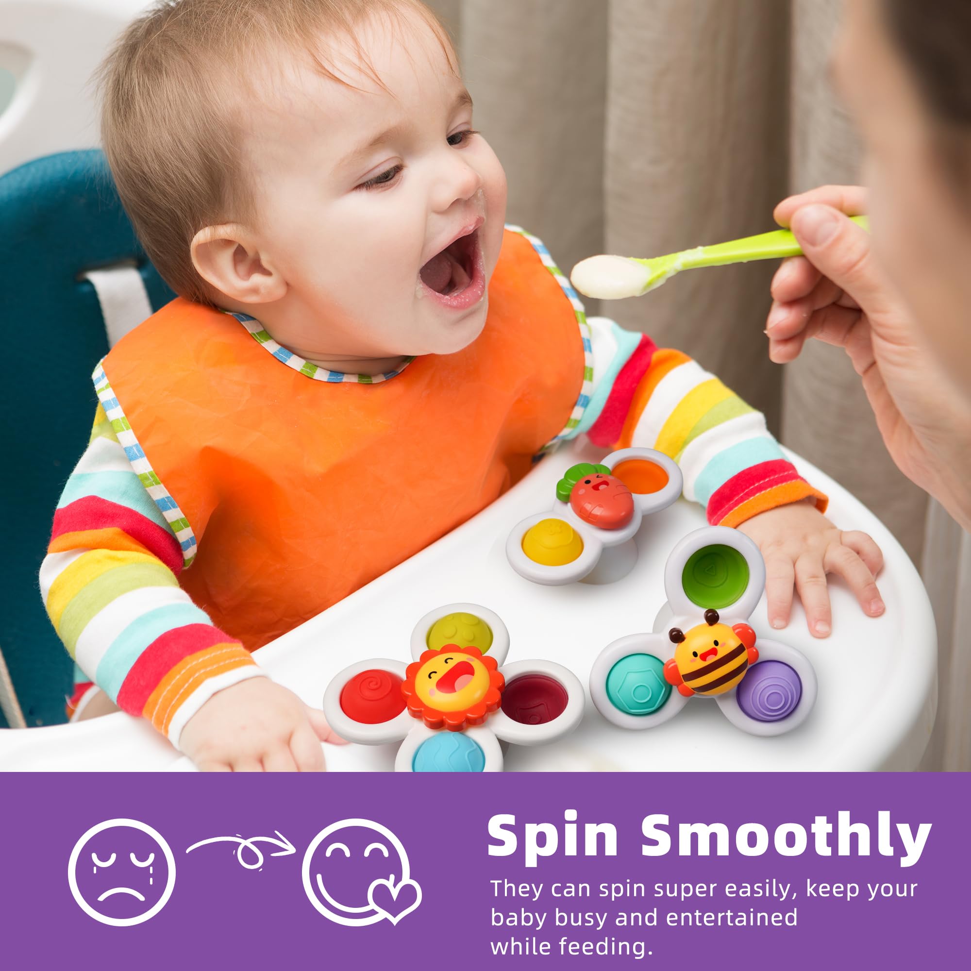 LiKee Strong Suction Cup Fidget Rotating Sensory Bath Toys for Baby, Airplane Car Travel Table & Window Toys for Toddler Boys and Girls, 6+ Months