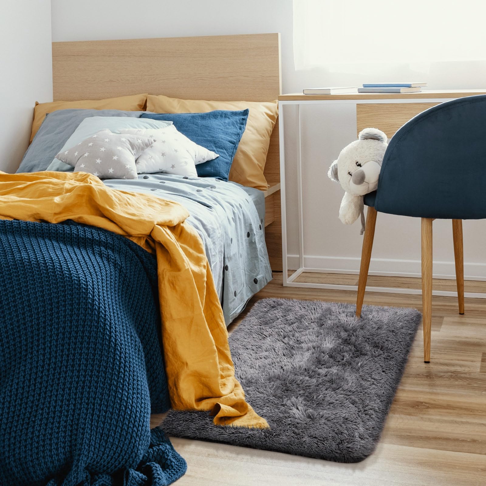 Ophanie Small Rug Upgrade Non Slip Throw Bedside Area Rugs, Fluffy Soft Grey Mini Bedroom Carpet, Affordable Door Entryway Indoor Inside Front Entrance Dog 2x3 Mat, Home Decor Aesthetic, Nursery