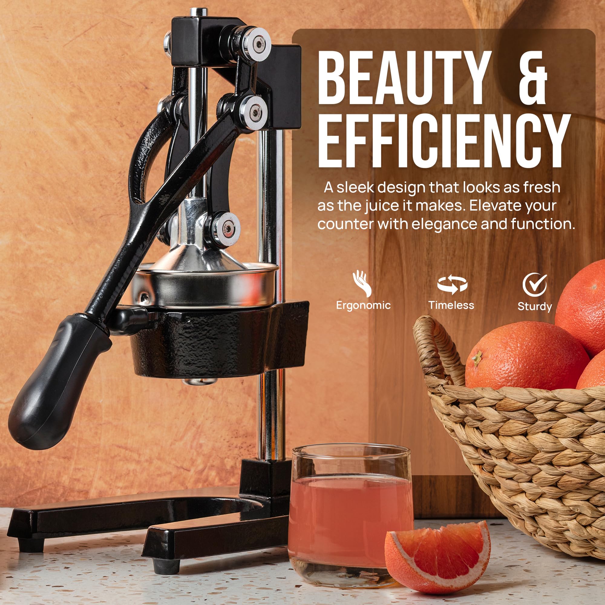 Zulay Kitchen Cast-Iron Orange Juice Squeezer - Easy-to-Clean, Heavy-Duty, Professional Citrus Juicer - Stainless Steel Lemon Squeezer - Manual Citrus Press & Orange Squeezer - Orange Juicer (Black)