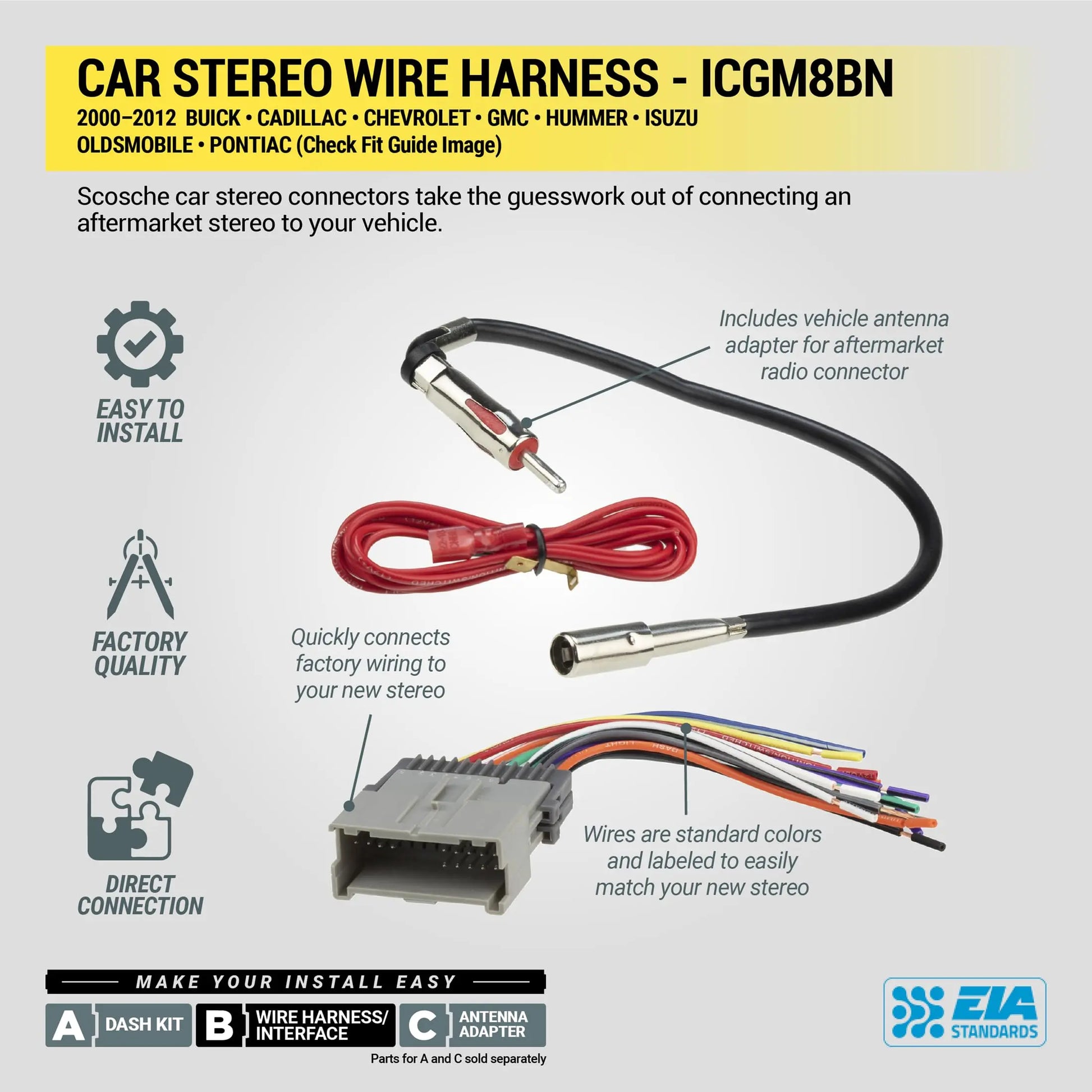 Scosche ICGM8BN Double DIN Radio Installation Dash Kit Compatible with Select 1992-2012 General Motors Vehicles - Complete Basic Aftermarket Car Stereo Install Kit - See Fit Guide Image for Vehicles