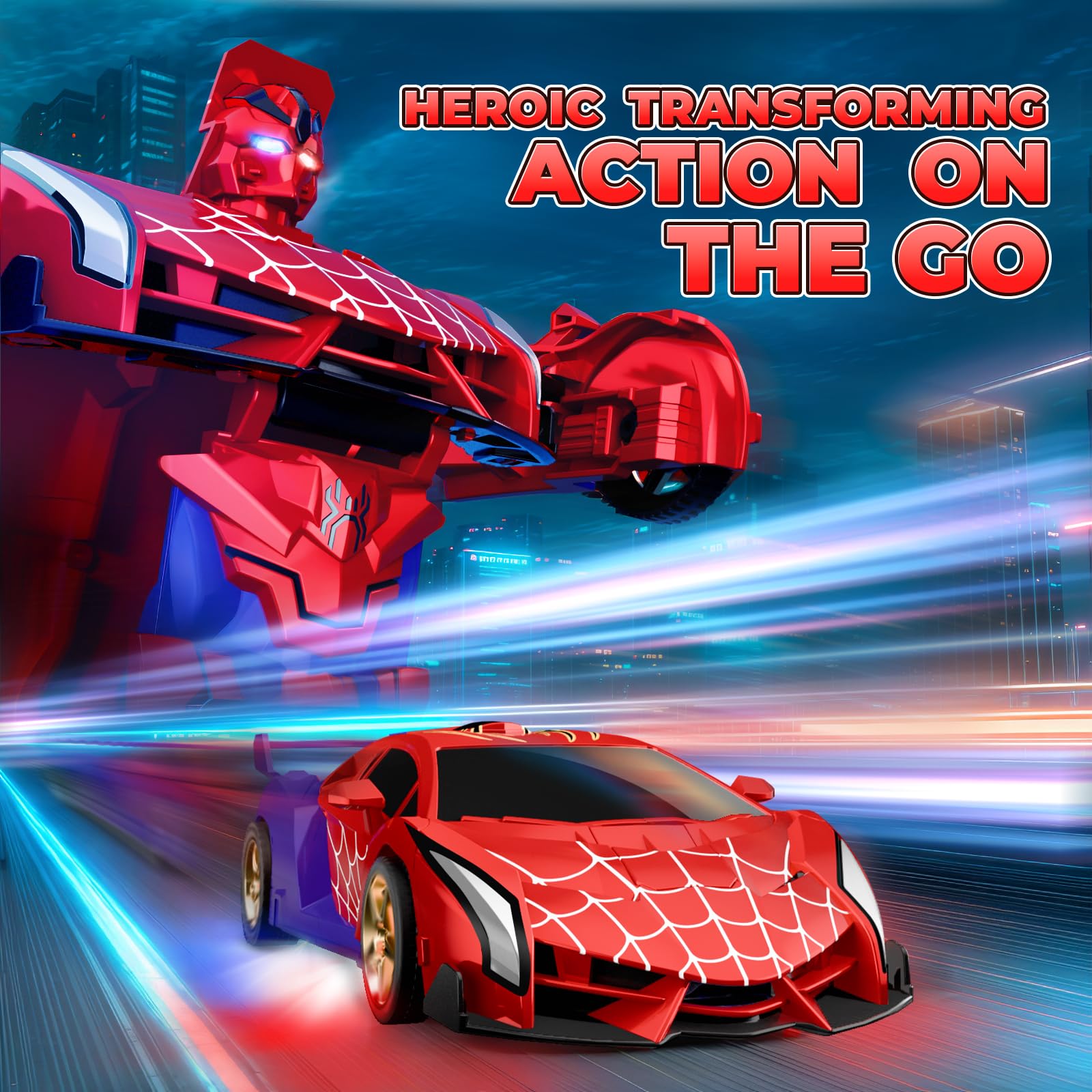 Spider Transform RC Cars Toys with Eye & Underbody Lights, 2.4GHz Remote Control Car One-Button Deformation, Fast 360°Rotation Robot Toys Birthday Gifts for 3 4 5 6 7 8 9 10 Year Old Boys Age 4-7 8-12