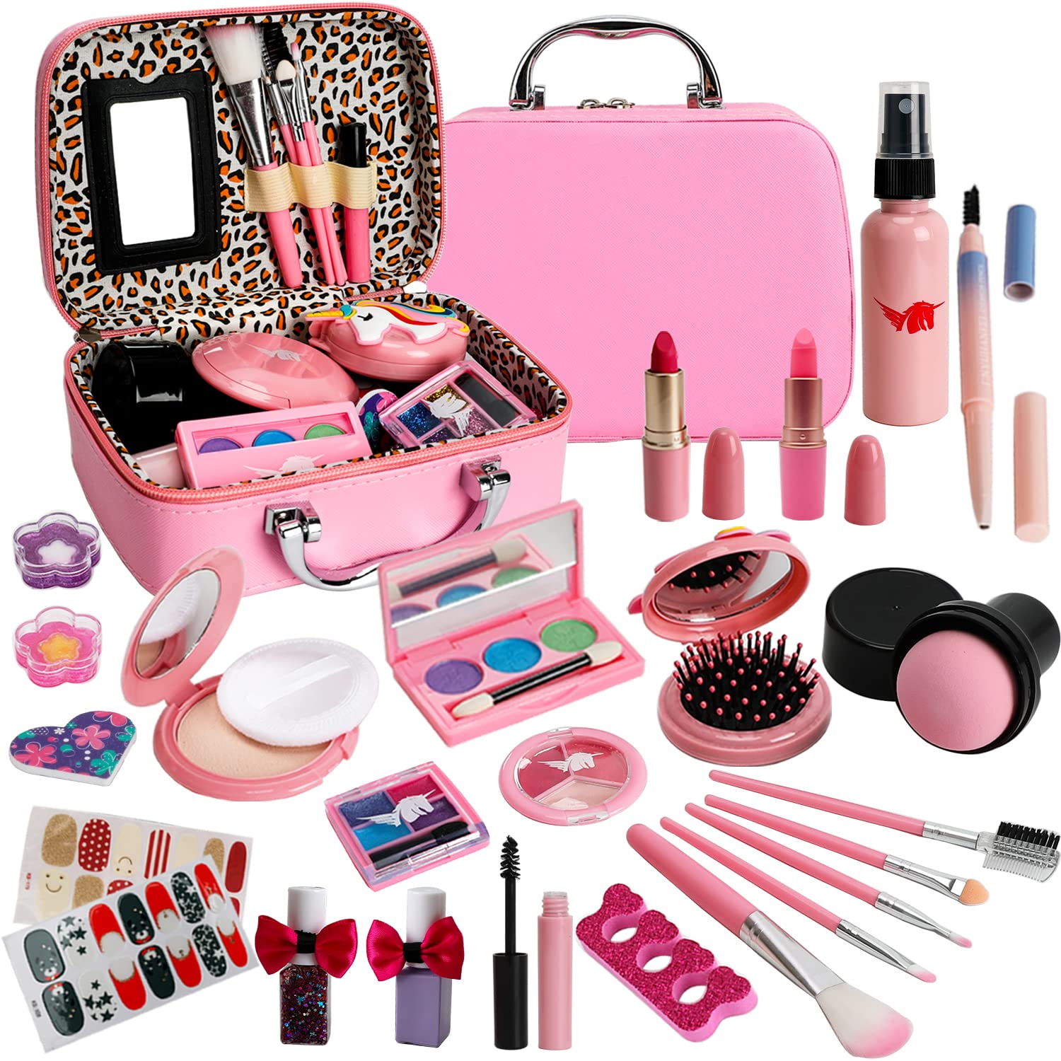 Für Ideahome Kinder abwaschbares Make-up Mädchenspielzeug - Echtes Make-up-Set, kleines Mädchen-Schminkset für Kleinkinder, Kinder, Prinzessinnen, Weihnachts-, Geburtstagsgeschenkspielzeug für Mädchen 4 5 6 7 8 9 10 Jahre alt