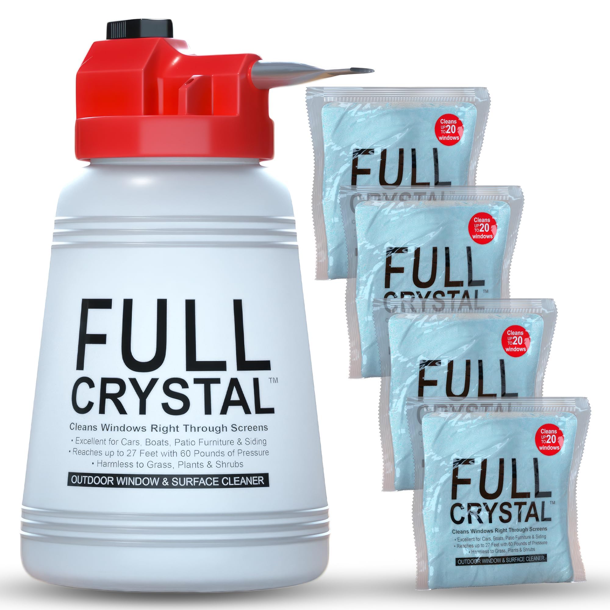 Komplettes Crystal Fensterreinigungs-Set – 473 ml Glasreiniger und Flasche mit 8,20 m Reichweite reinigt bis zu 80 Fenster – streifenfreies, spülfreies Glasreiniger-Spray entfernt Schmutz, Dreck und Wasserflecken