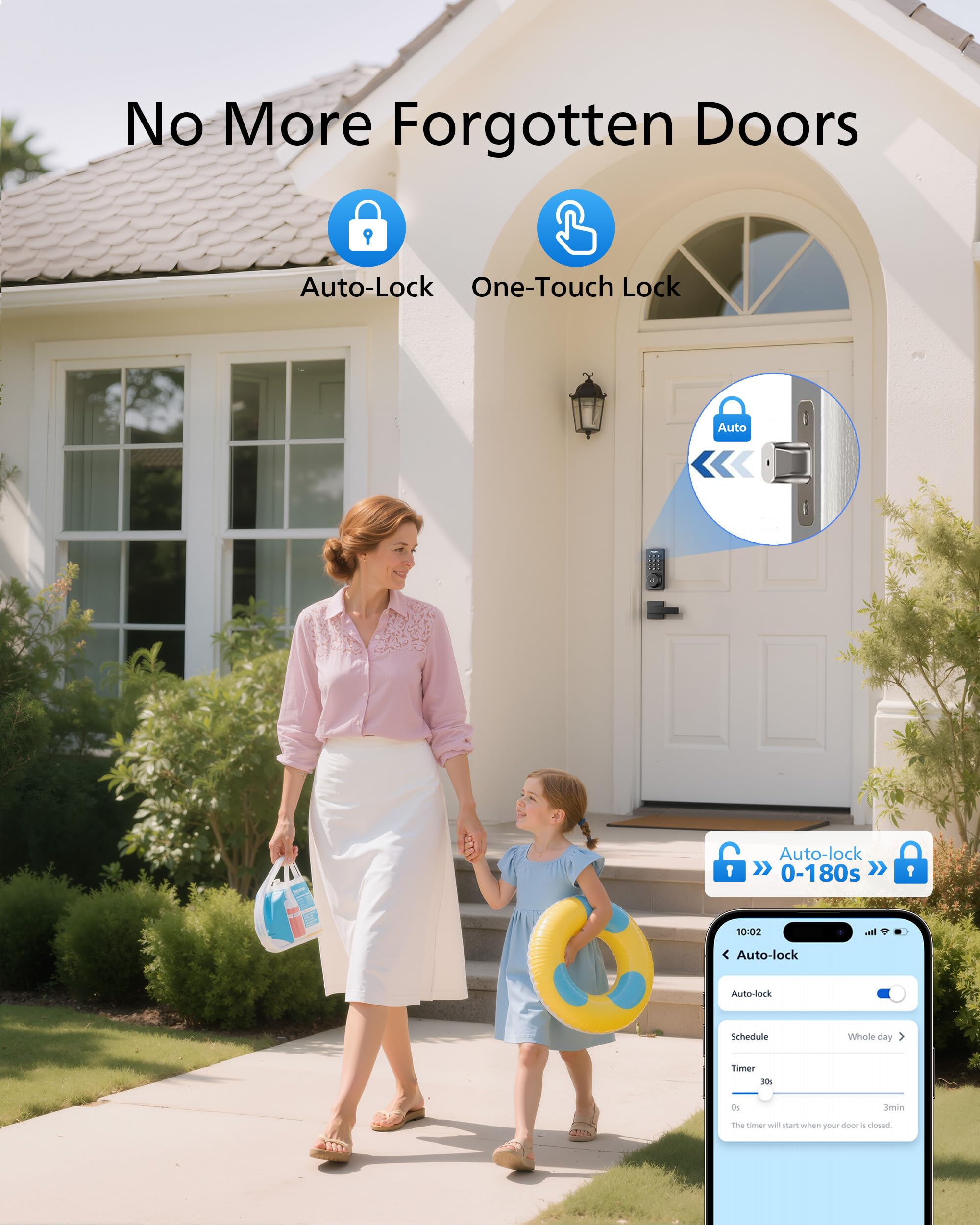 Philips WiFi Deadbolt Smart Lock with Handle, APP/Voice/Fingerprint/Passcode/Key Unlock, Smart Locks for Front Door with Handle Set, Backlit Keypad Deadbolt, Keyless Entry, Remote Control, Auto-Lock