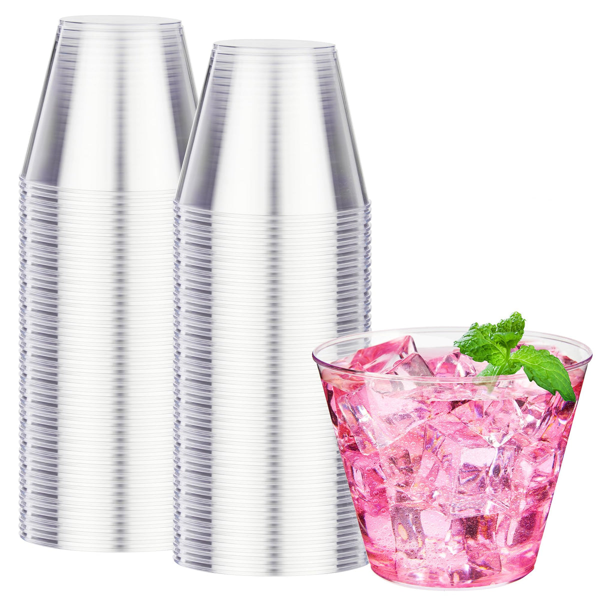 RACETOP 9 oz 100er-Pack Klare Einweg-Plastikbecher, robuste Plastikbecher-Trinkgläser, perfekt für Partys, Hochzeiten und Festivals