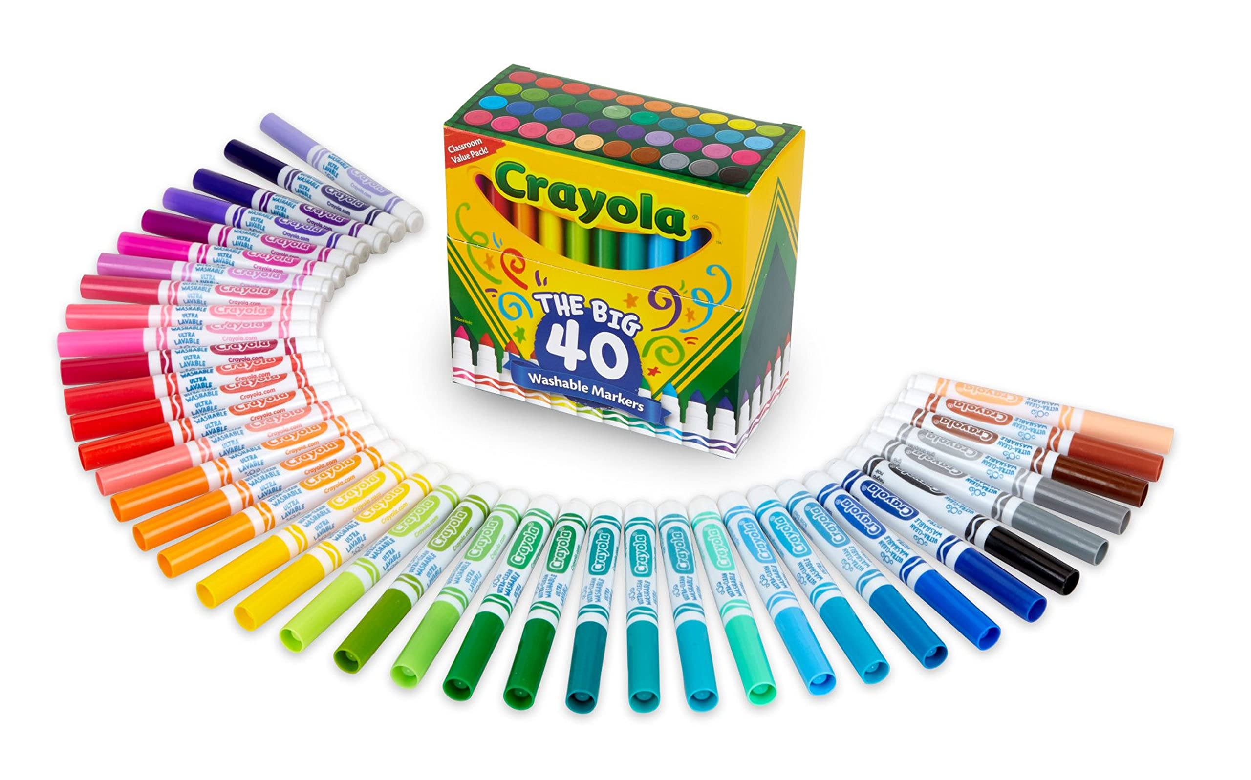 Crayola Ultra Clean Abwaschbare Marker für die Schule (40 Stück), unverzichtbare Schulmaterialien für Kinder, Malbuch-Marker-Set, Lehrer-Klassenzimmerbedarf