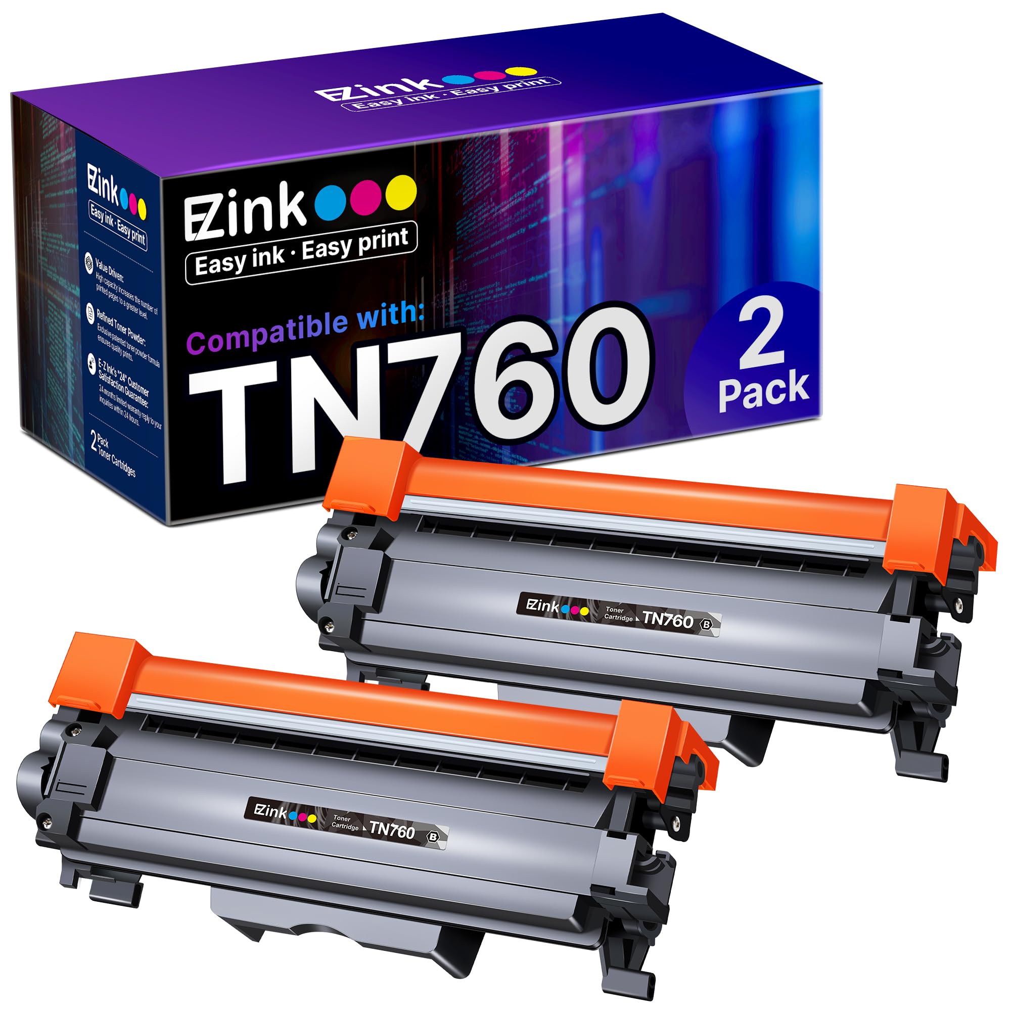 خرطوشة مسحوق حبر متوافقة من E-Z Ink TN760 بديلة لطابعات Brother TN-760 TN730 TN-730 للاستخدام مع MFC-L2710DW MFC-L2750DW HL-L2350DW HL-L2370DW HL-L2395DW HL-L2390DW DCP-L2550DW (لون أسود، عبوة من قطعتين)