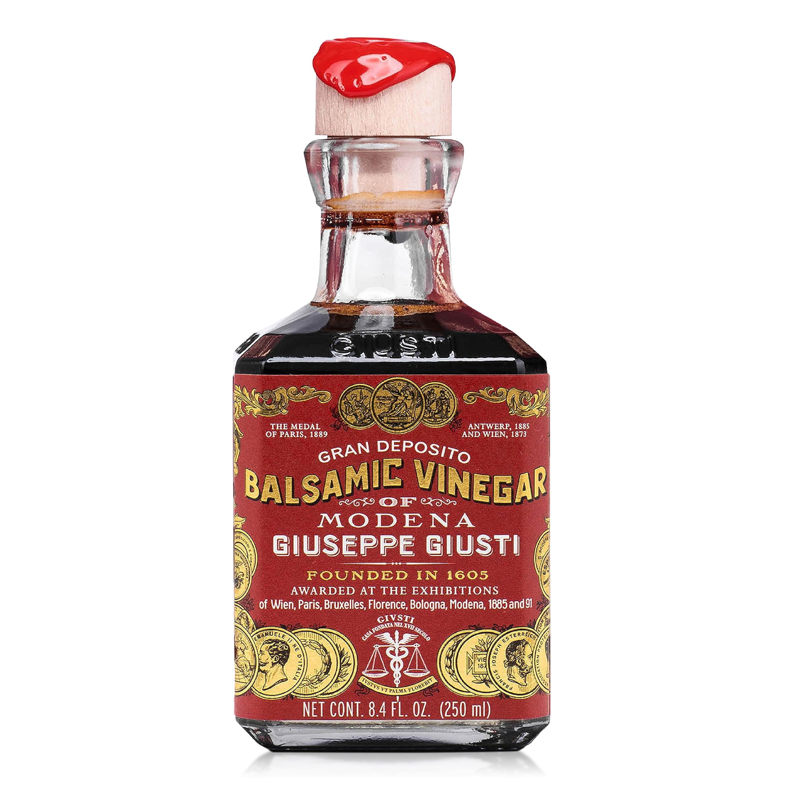 Giusti Italian Balsamic Vinegar of Modena IGP - 3 Gold Medals, Rich & Thick Gran Deposito Aceto Balsamico di Modena for Salads, Cheese & Finishing Touches, Made in Italy – 8.45 fl oz/250 ml -Pack of 1