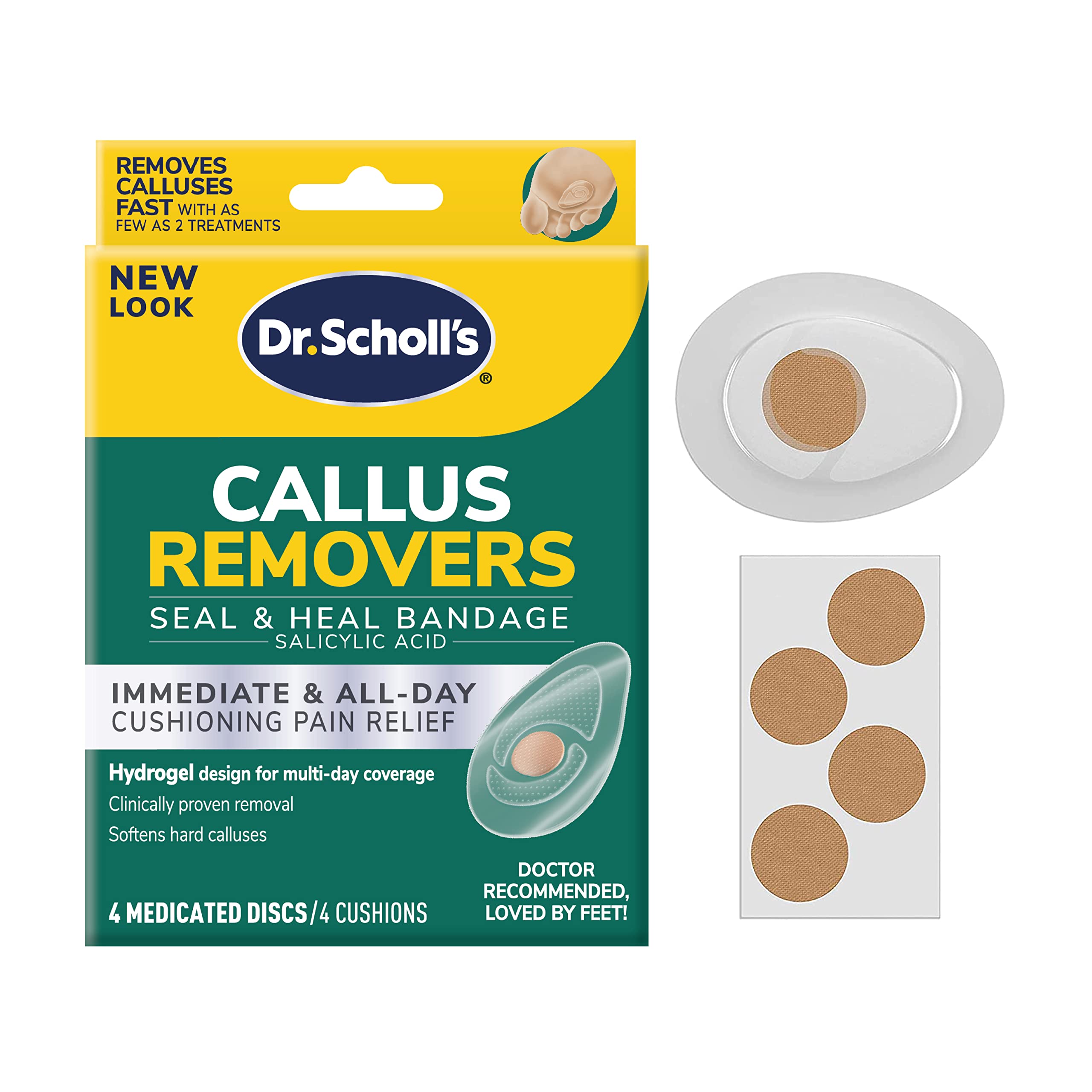 Dr. Scholl's HÜHNERAUGEN-ENTFERNER Versiegelungs- & Heilpflaster mit Hydrogel-Technologie, 4 Stück // Entfernt Hühneraugen schnell und bietet polsternden Schutz gegen Schuhdruck und Reibung für ganztägige Schmerzlinderung