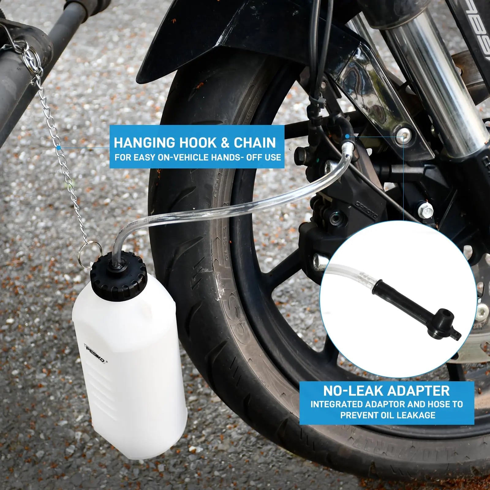 PESIKO 1L Brake Bleeder Bottle One Person, Brake Fluid Bleeding kit with 24 inch Tube and Rubber Connector for Collect Brake Fluid