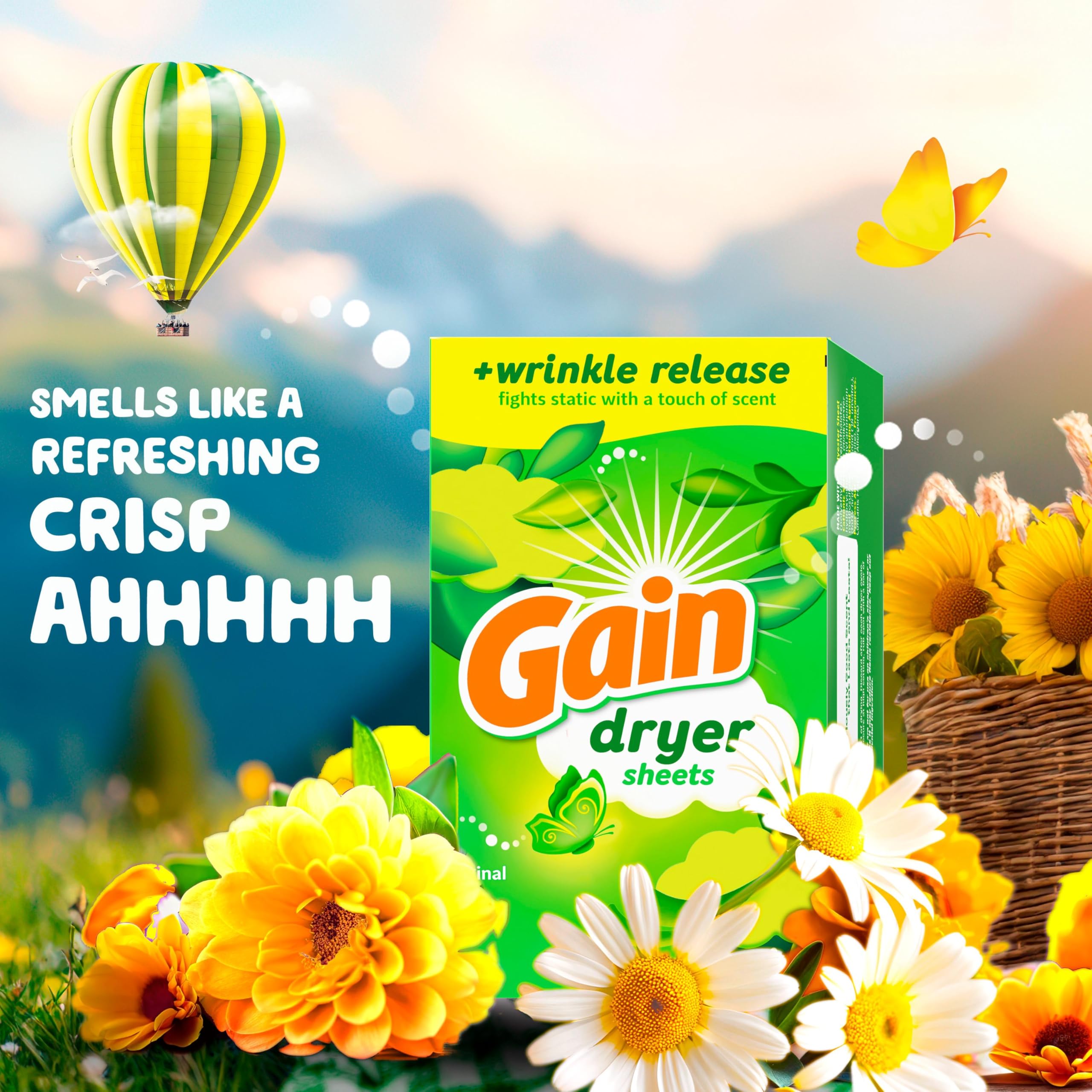 Gain Dryer Sheets Plus Wrinkle Release, Original Scent, 240 Count, Fights Static With a Touch of Scent, Laundry Sheets