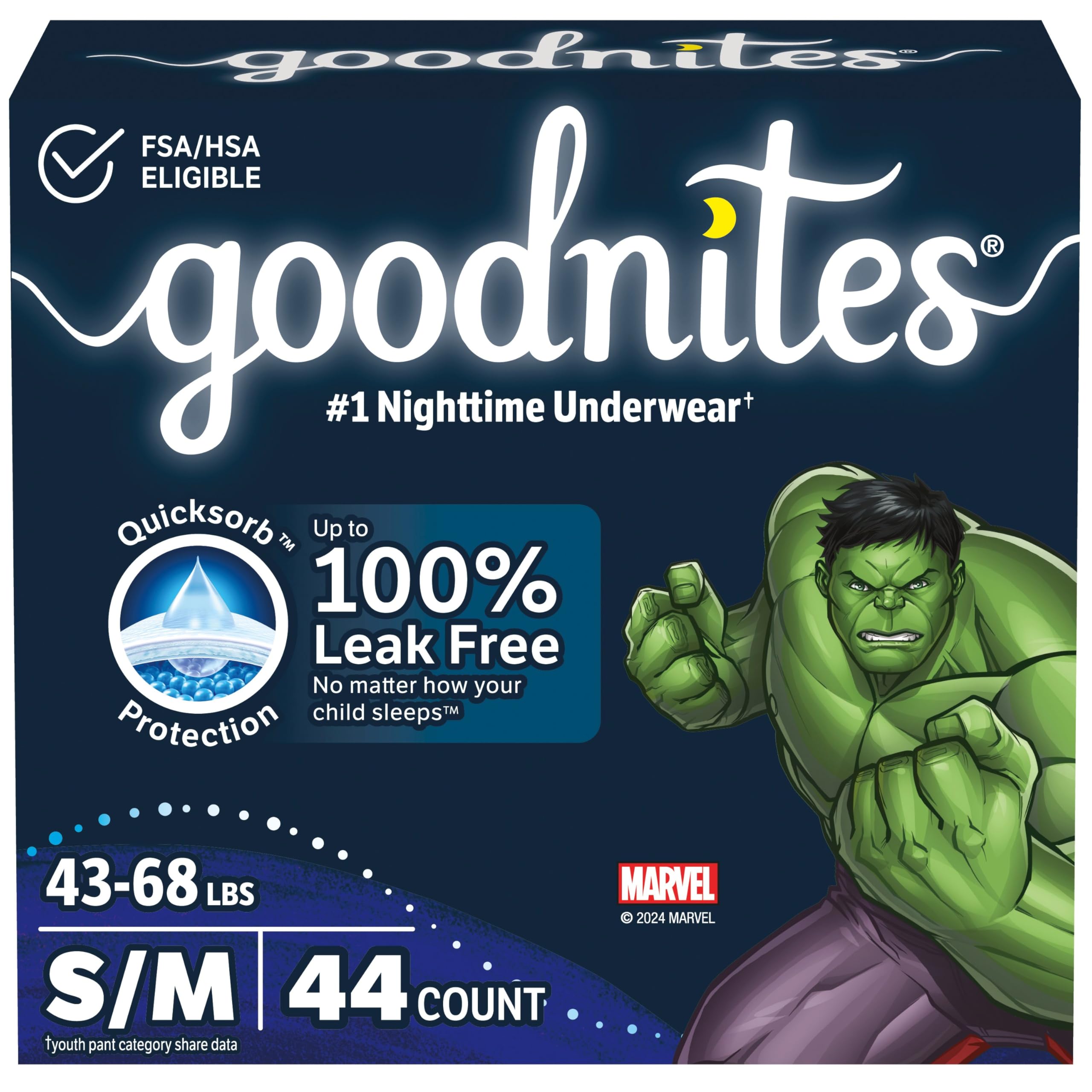 Goodnites Jungen Nachtwindeln bei Bettnässen, Größe S/M (19-31 kg), 44 Stück (2 Packungen à 22), Verpackung kann variieren