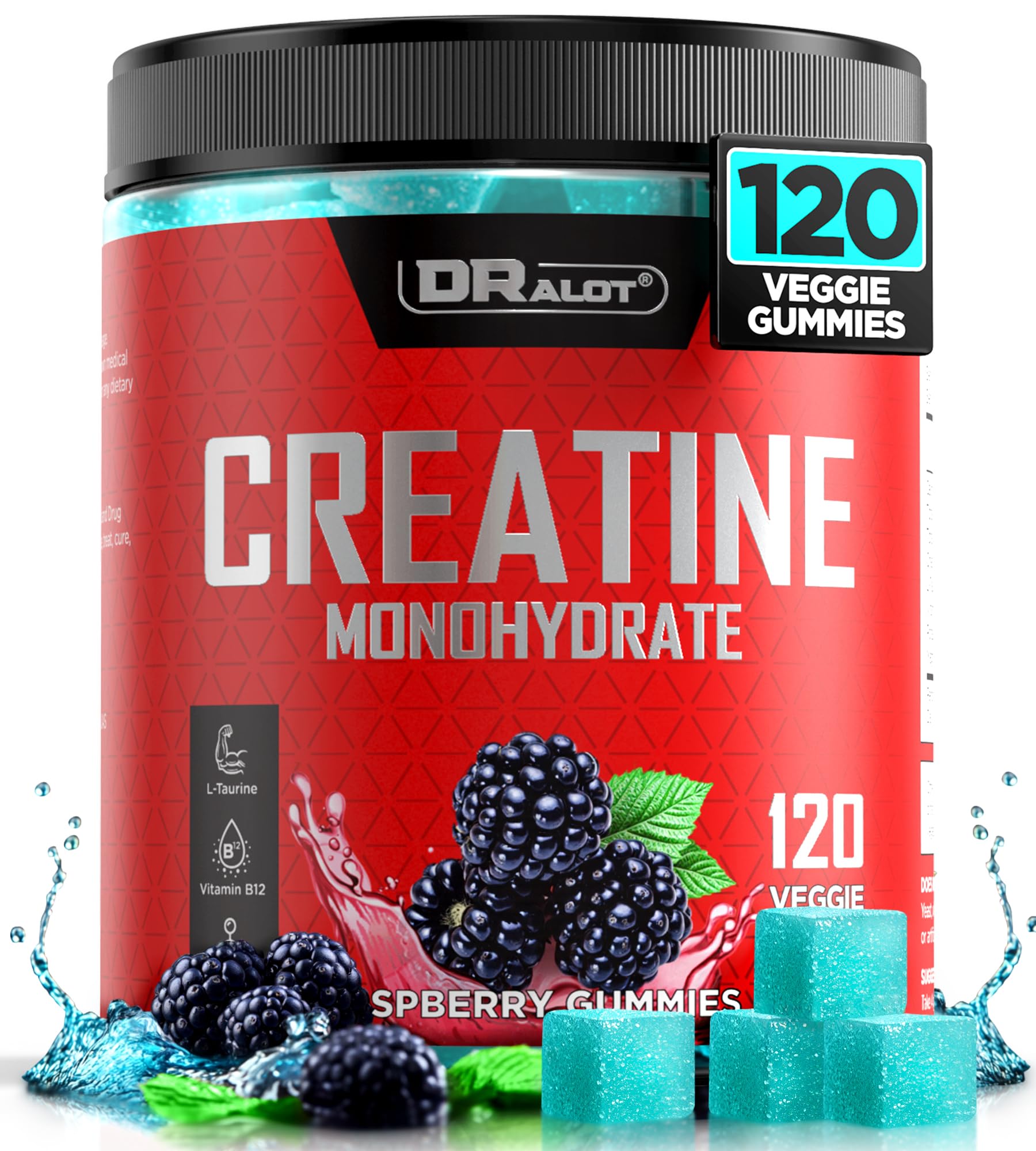 Dralot 99,99% Kreatin Monohydrat Gummibärchen 15% mehr Kraft, 5X Energie & Muskelunterstützung Pre-Workout Komplex Kreatin für Frauen & Männer mit 5000mg Kreatin, L-Taurin, B12, Mg und K, Vegan