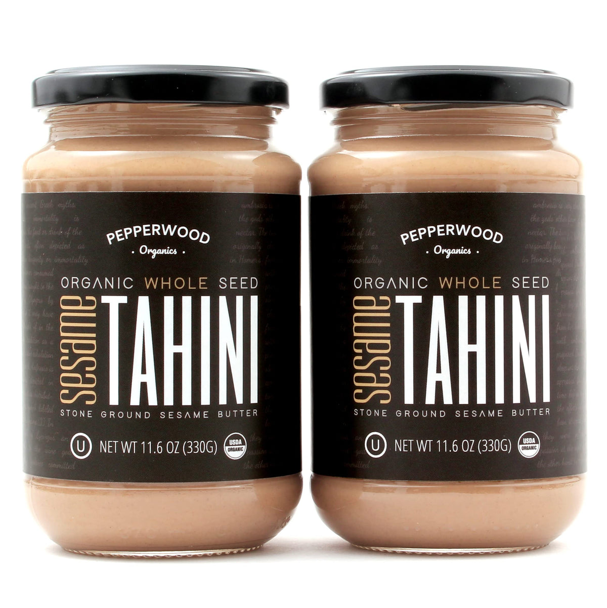 Bio-Vollsesam-Tahinipaste – ungeschält & steinvermahlen – seidenweiche Textur für Hummus, Dips, Dressings – ungesalzen, nussfrei, koscher, Paleo, Keto 330 g Glas (2er-Pack) Pepperwood Organics