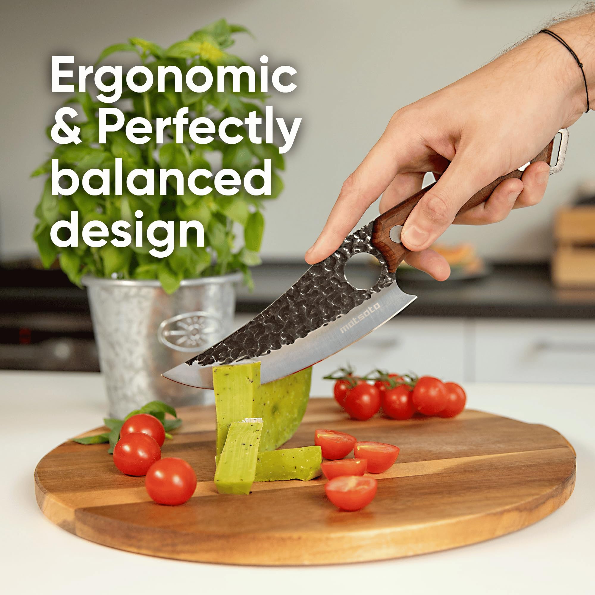 Matsato Chef Knife - Perfect Kitchen Knive for Cooking, Chopping. Japanese Steel Knife for Home, Camping, BBQ. For Balance & Control, 5.8 Inch