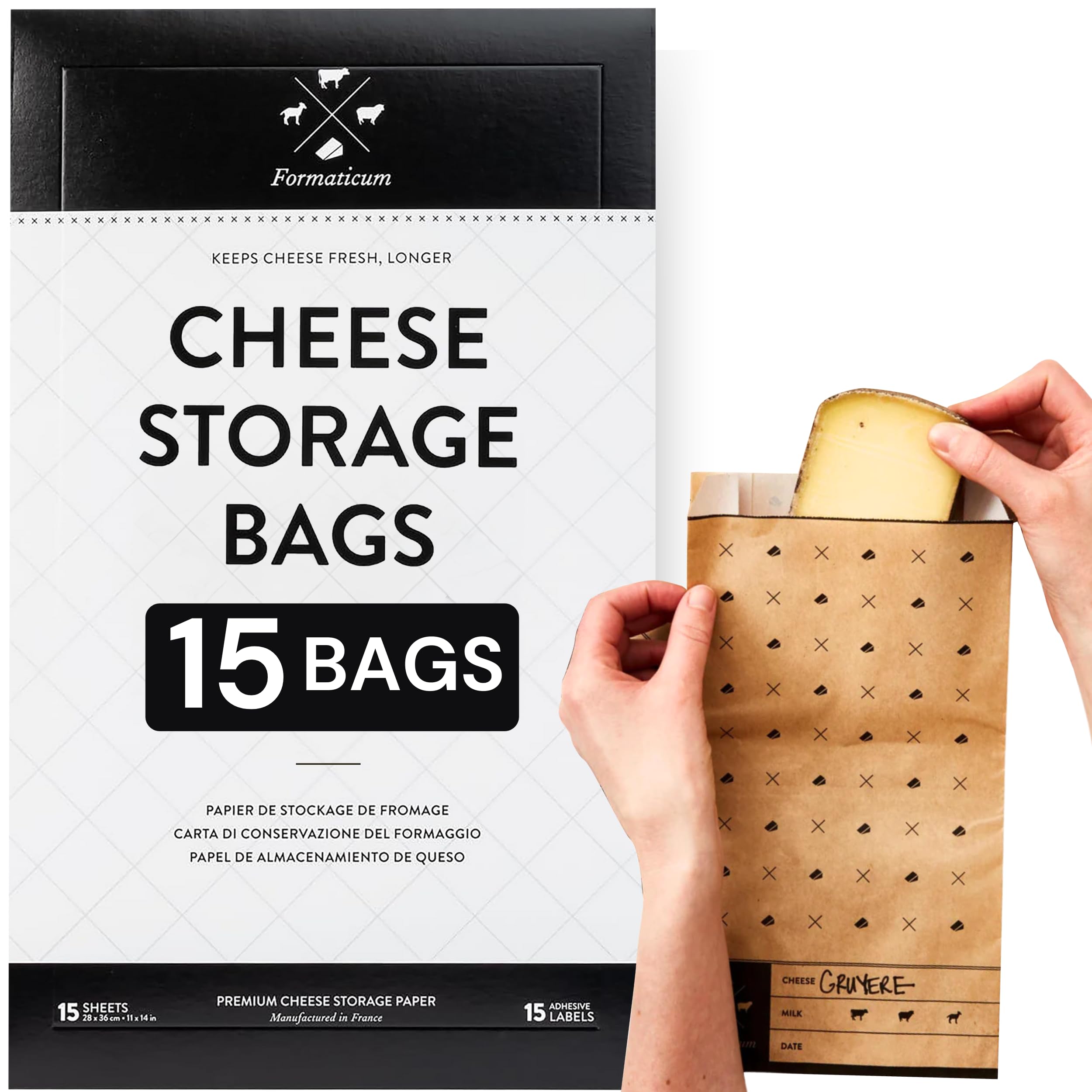 Formaticum – 15er-Pack Käseaufbewahrungsbeutel – 15,9 x 27,9 cm Wachspapiertüten, um Käse oder Wurstwaren frisch zu halten – Professionelles Käseseidenpapier zum Einwickeln von Käse – Poröse braune Papiertüten aus Frankreich