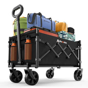 Collapsible Wagon with Wheels, 220 lbs Wagons Carts Foldable Wagon Cart with Flexible Handle, Lightweight Portable Folding Utility Grocery Shopping Cart for Grocery Sports Garden Camping